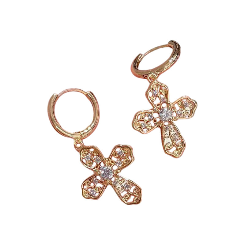 Vintage Hollow Cross Hoop Earrings, Luxury Minimalist Elegant Ear Studs, Fashion All-match High-grade Women Ear Jewelry