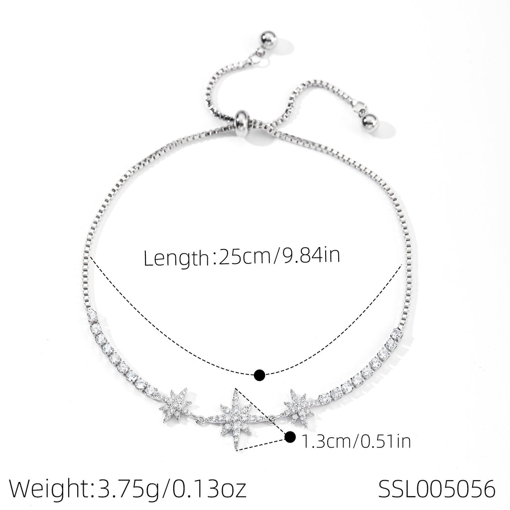 Six Pointed & Eight Pointed Star Cubic Zirconia Bracelets for Women, Korean Style Luxury Sparkling Dainty Versatile Daily Fine Wrist Jewelry
