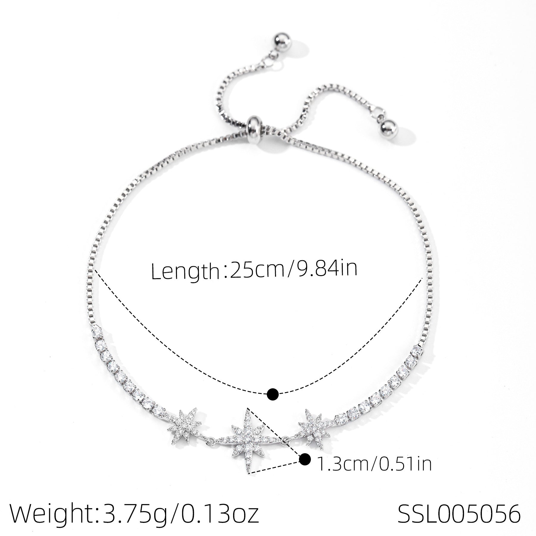 Six Pointed & Eight Pointed Star Cubic Zirconia Bracelets for Women, Korean Style Luxury Sparkling Dainty Versatile Daily Fine Wrist Jewelry