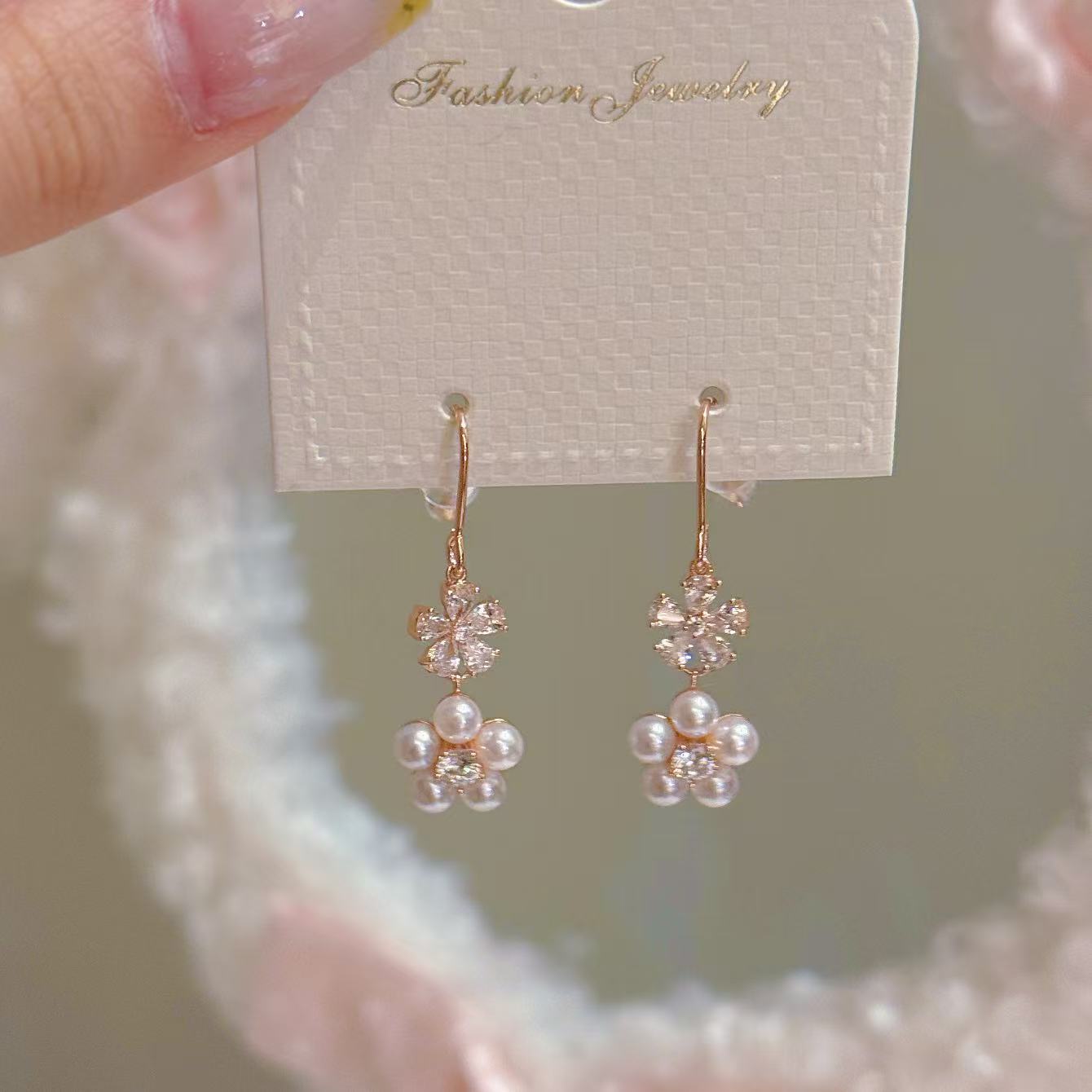 Bloom Flower Pearl Luxury Stud Earrings Sweet Women Fashion Earring