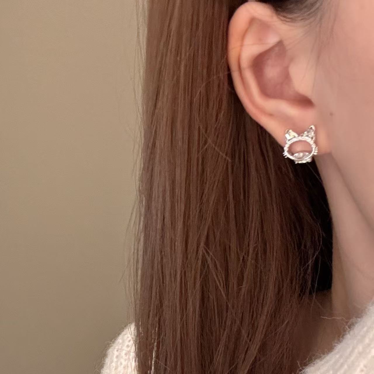 Luxury Sweet Cat Stud Earrings Daily Commute Ladies Ear Ornaments