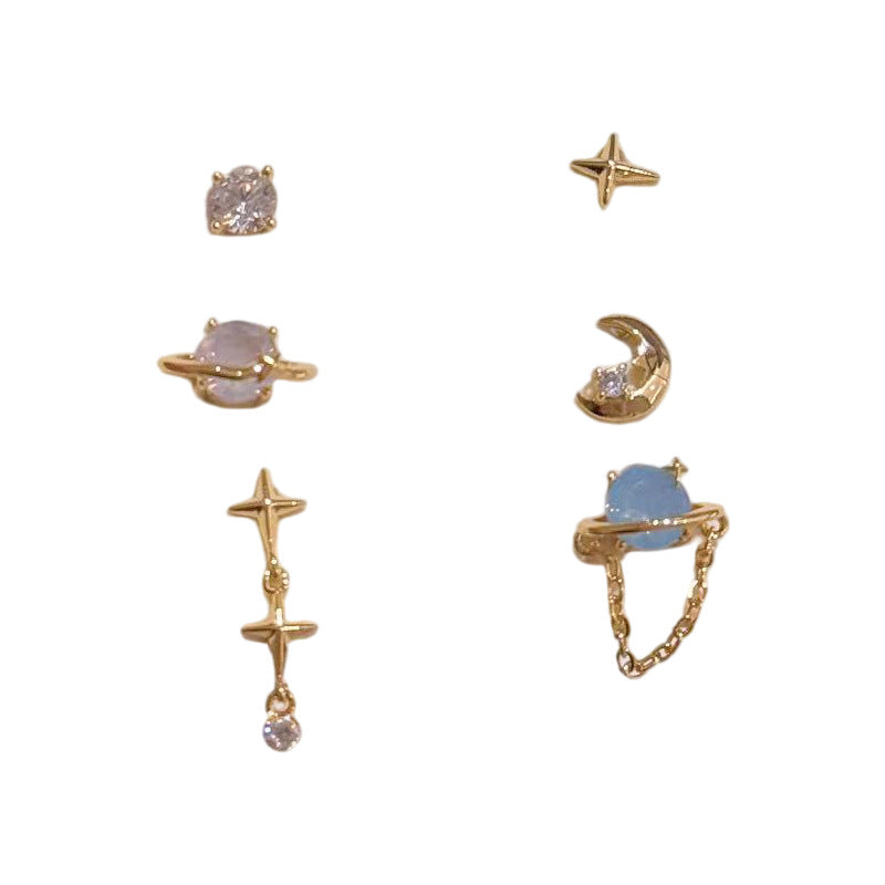 Shiny Star & Moon Stud Earrings, S925 Sterling Silver Posts, Niche Luxury Dainty Sweet Cool Tone All-match Earrings