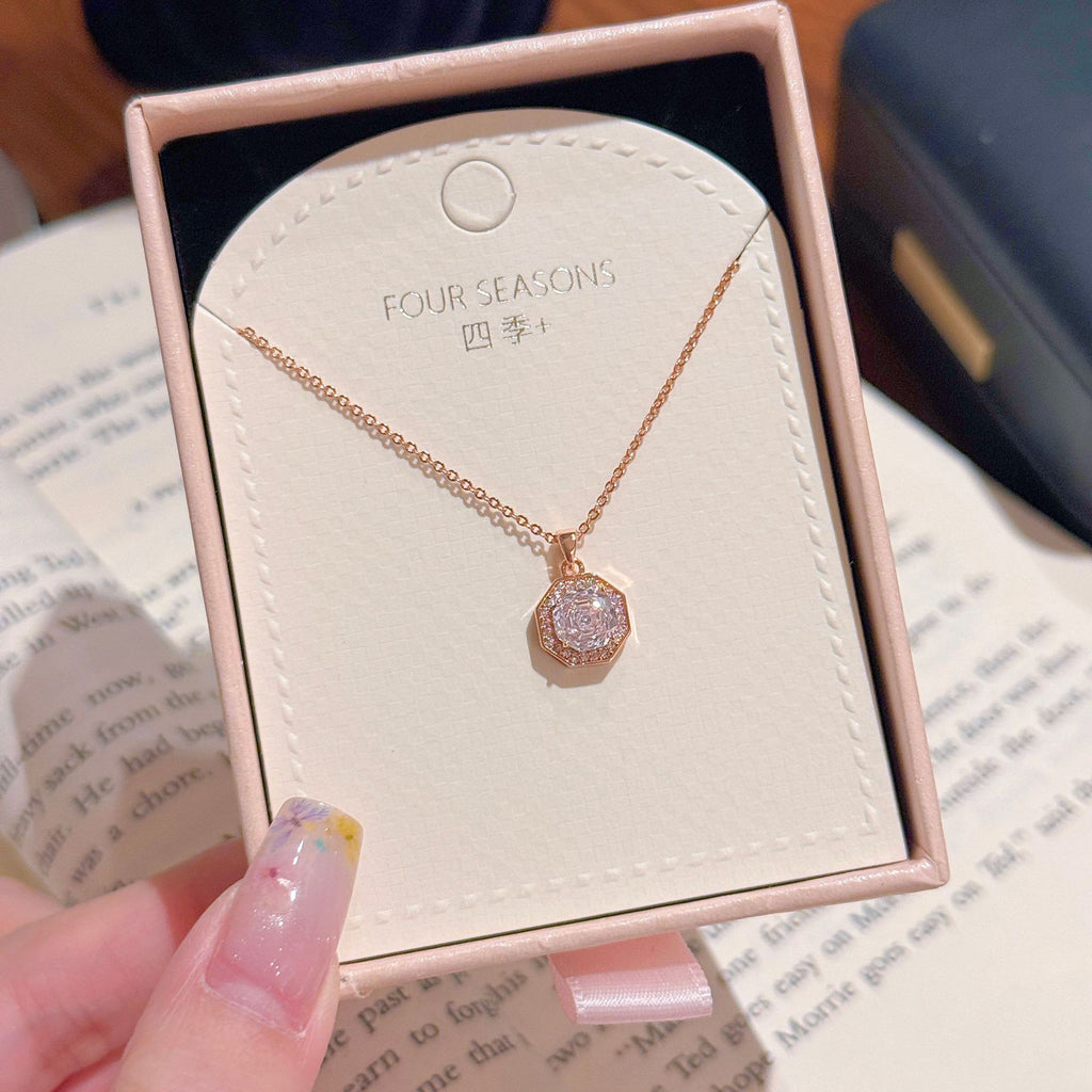 Octagon Geometric Pendant Necklace, Minimal Luxury Niche Clavicle Chain, Elegant Versatile Fashion Jewelry
