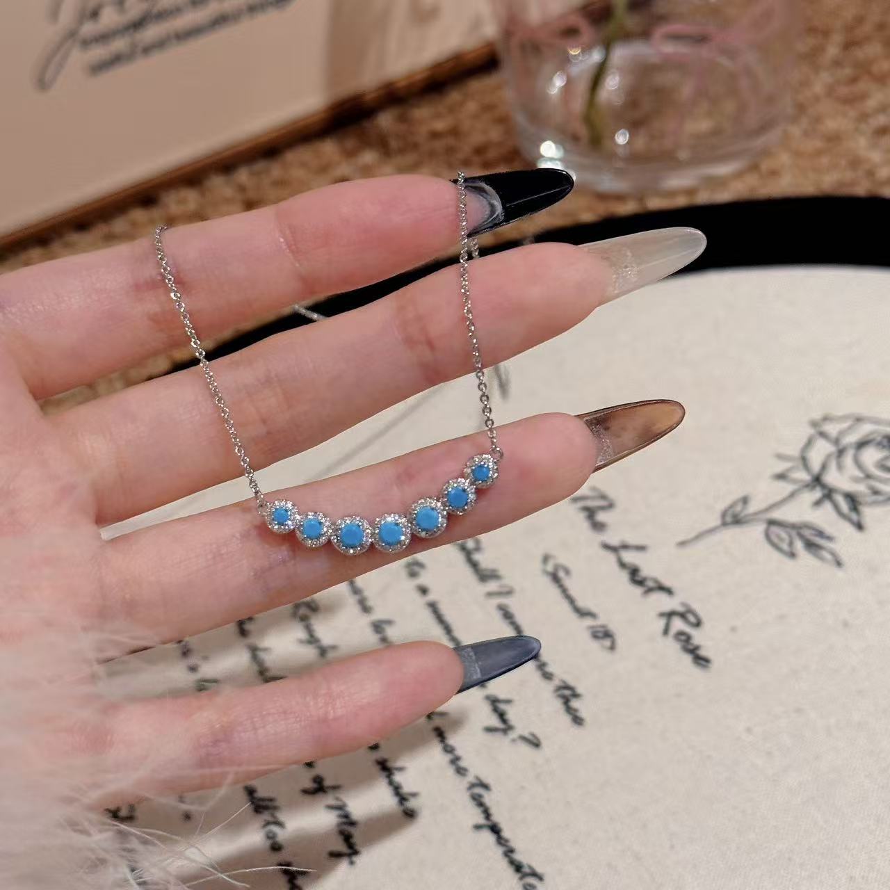 2026 New Smile Pendant Necklace, Blue Turquoise Clavicle Chain, Luxury Minimalist Elegant Jewelry for Women