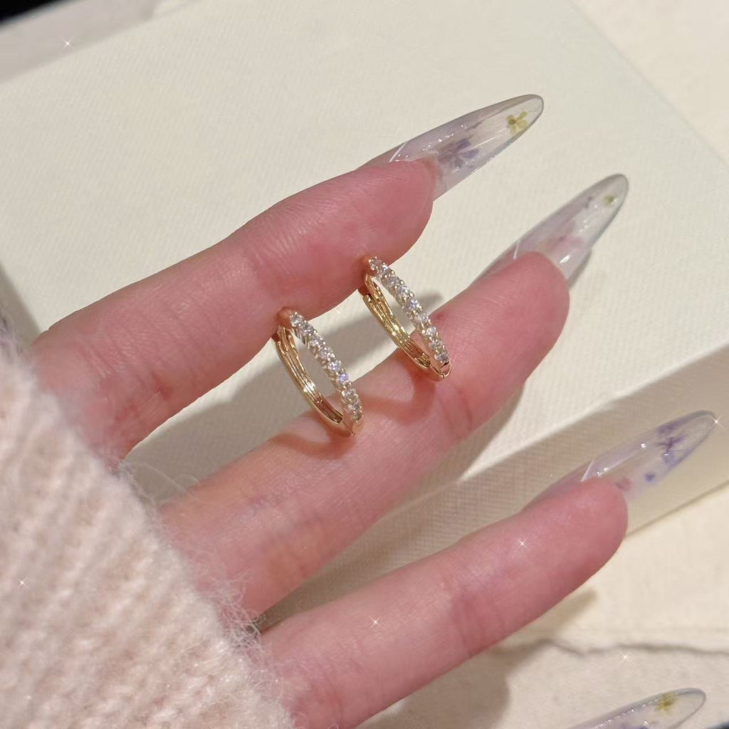 Minimalist Full Zircon Hoop Earrings, Luxury Niche Design Elegant Versatile Fashion Ear Buckles