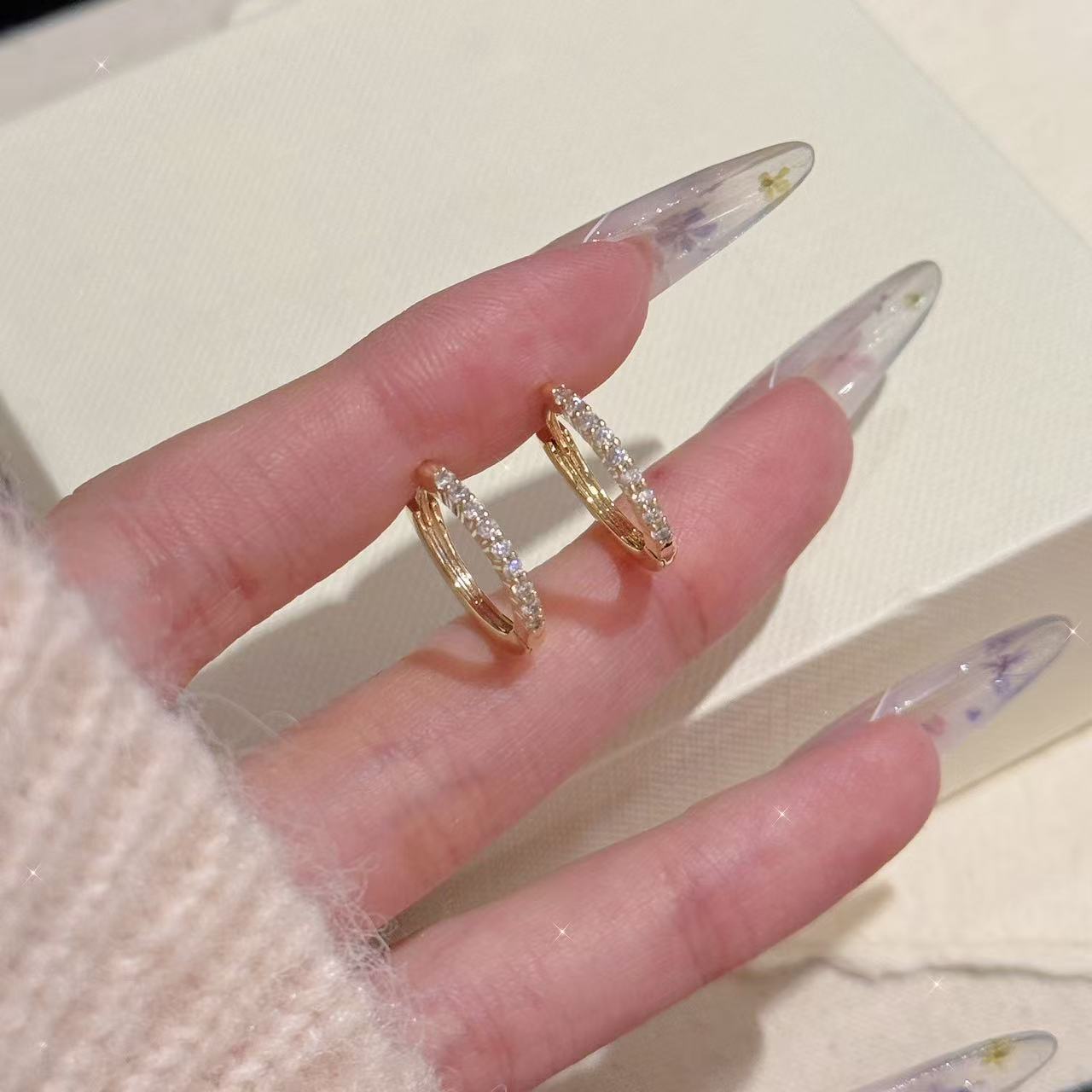 Minimalist Full Zircon Hoop Earrings, Luxury Niche Design Elegant Versatile Fashion Ear Buckles