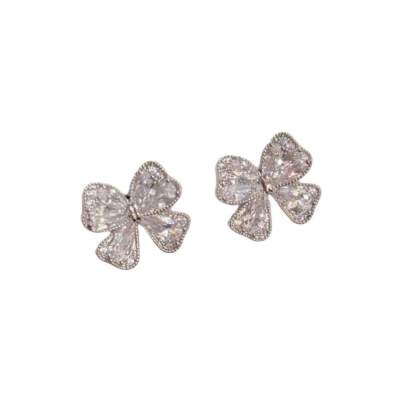 S925 Silver Fresh Sweet Bow Luxury Stud Earrings Ladies Fashion Ear Ornaments