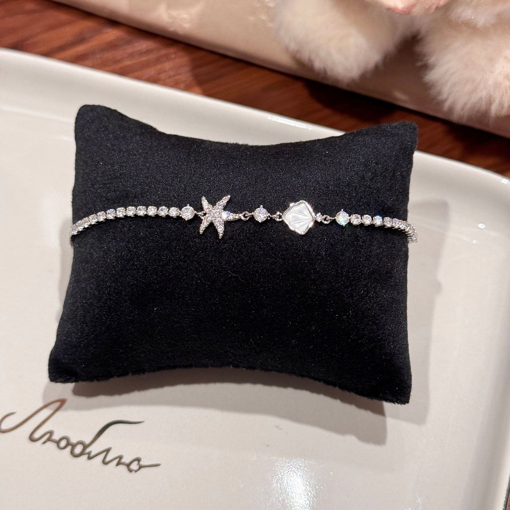 Ocean Style Shell Zircon Bracelet, Elegant Summer Fashion Wrist Chain