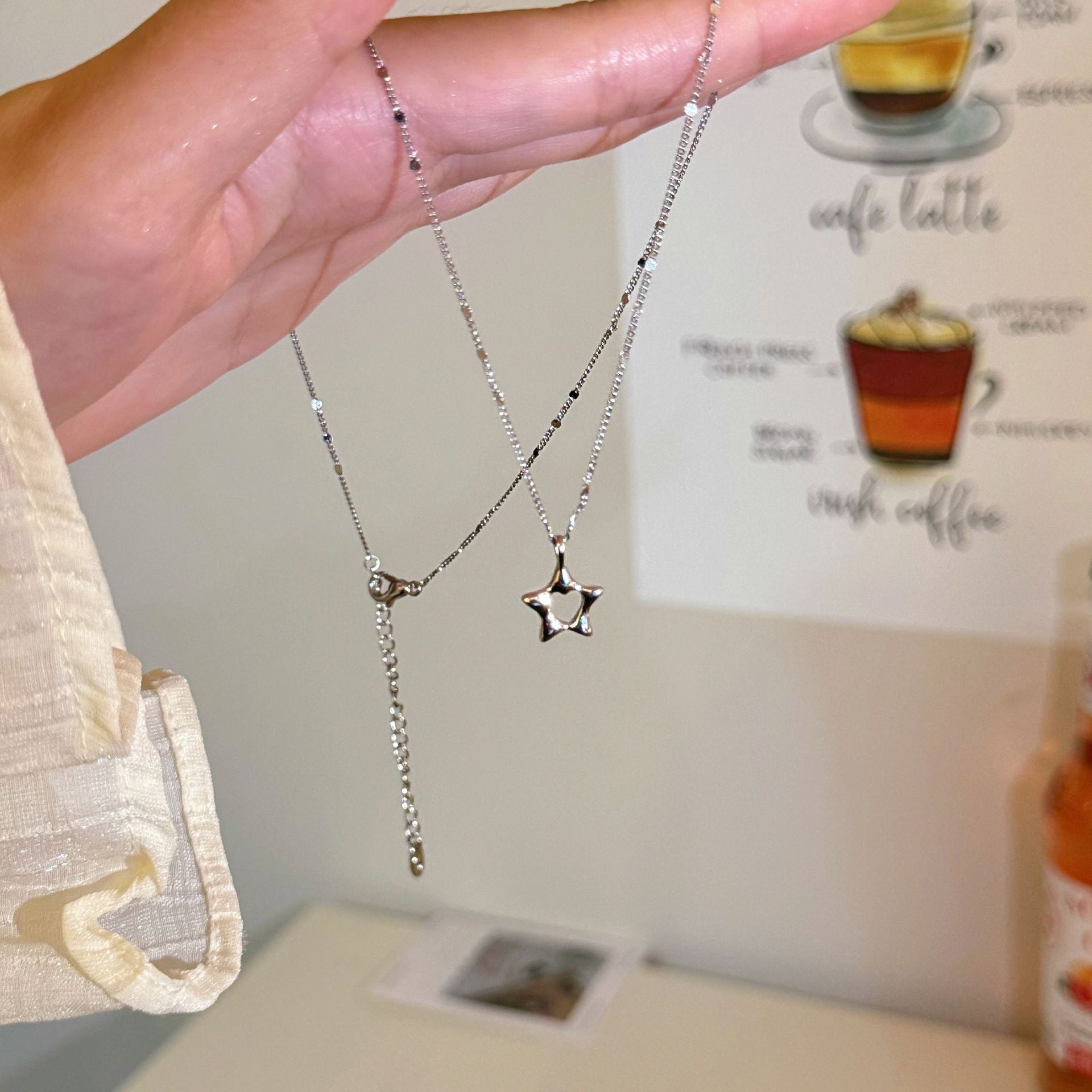 Cold Tone Star Tassel Necklace, Niche Design Shiny Zircon Pendant Clavicle Chain, Luxury Elegant Delicate Fashion Jewelry