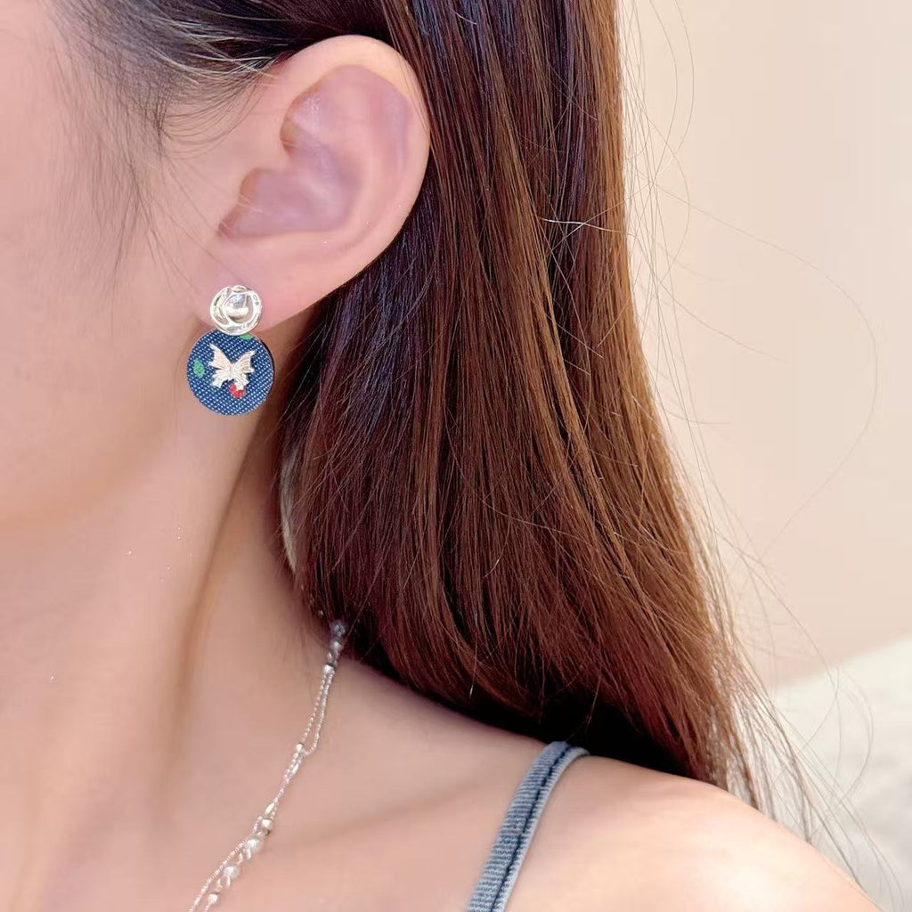 Autumn Winter Fashion Accessories Denim Bow Earrings Star Moon Earrings, Exquisite High-end Versatile Earrings & Matching Necklace Jewelry Set for Women