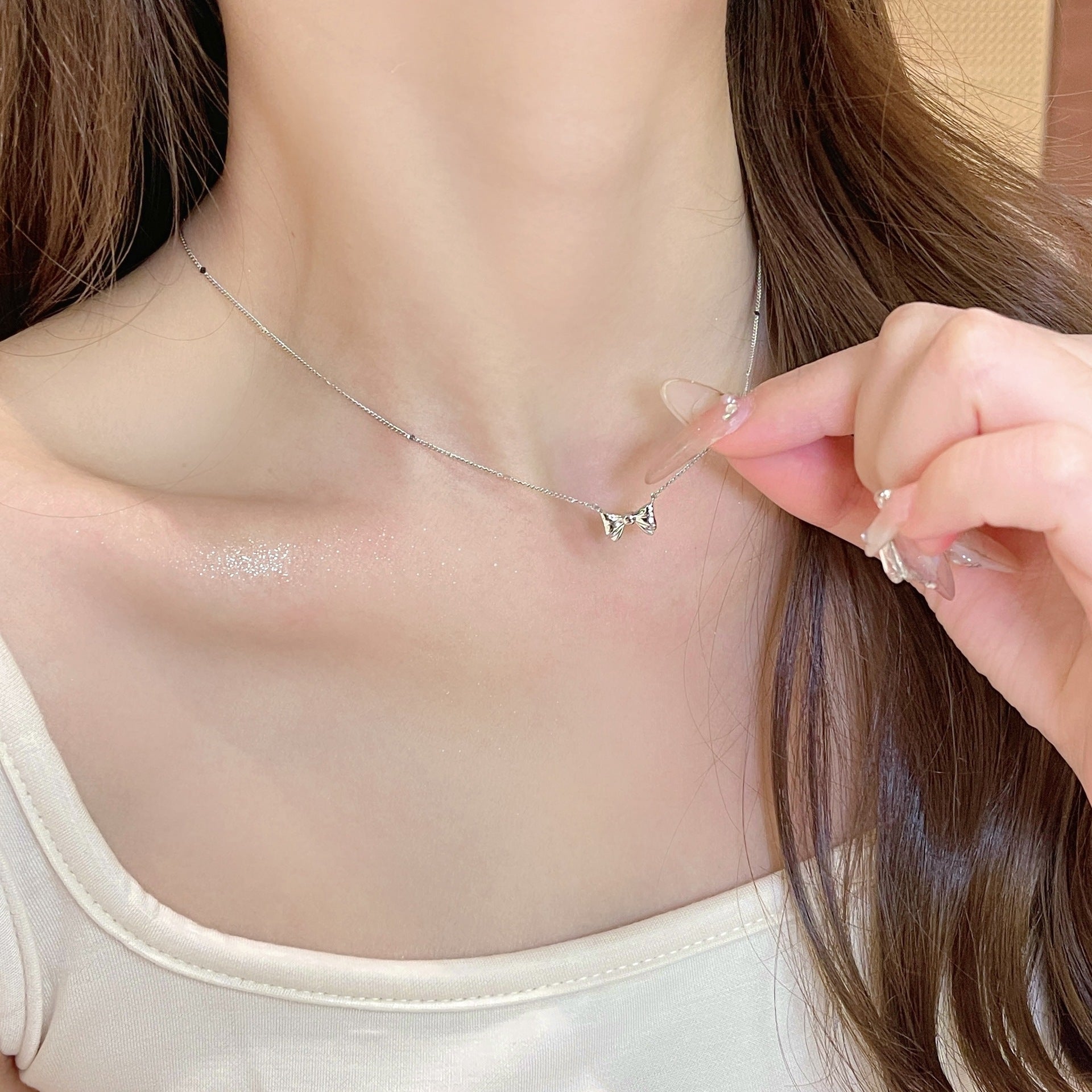 Sterling Silver Lucky Flower Clavicle Chain, Niche Design Floral Necklaces, Luxury High Grade All-match Elegant Jewelry
