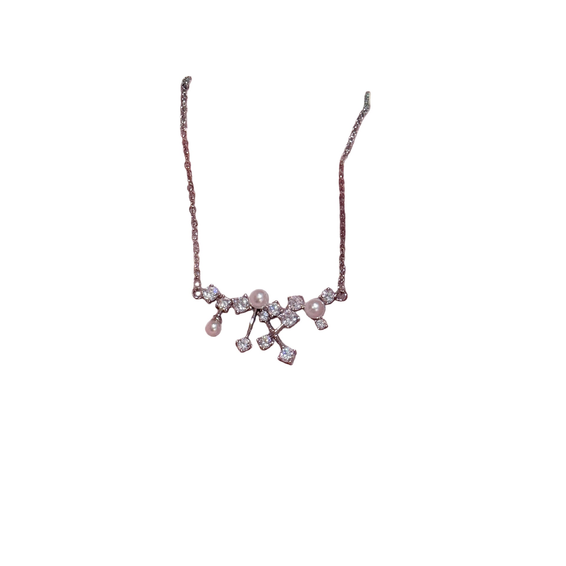Spring Floral Branch Pearl Necklace, Shiny Zircon Light Luxury Elegant Clavicle Chain, Daily Commute Versatile Necklace