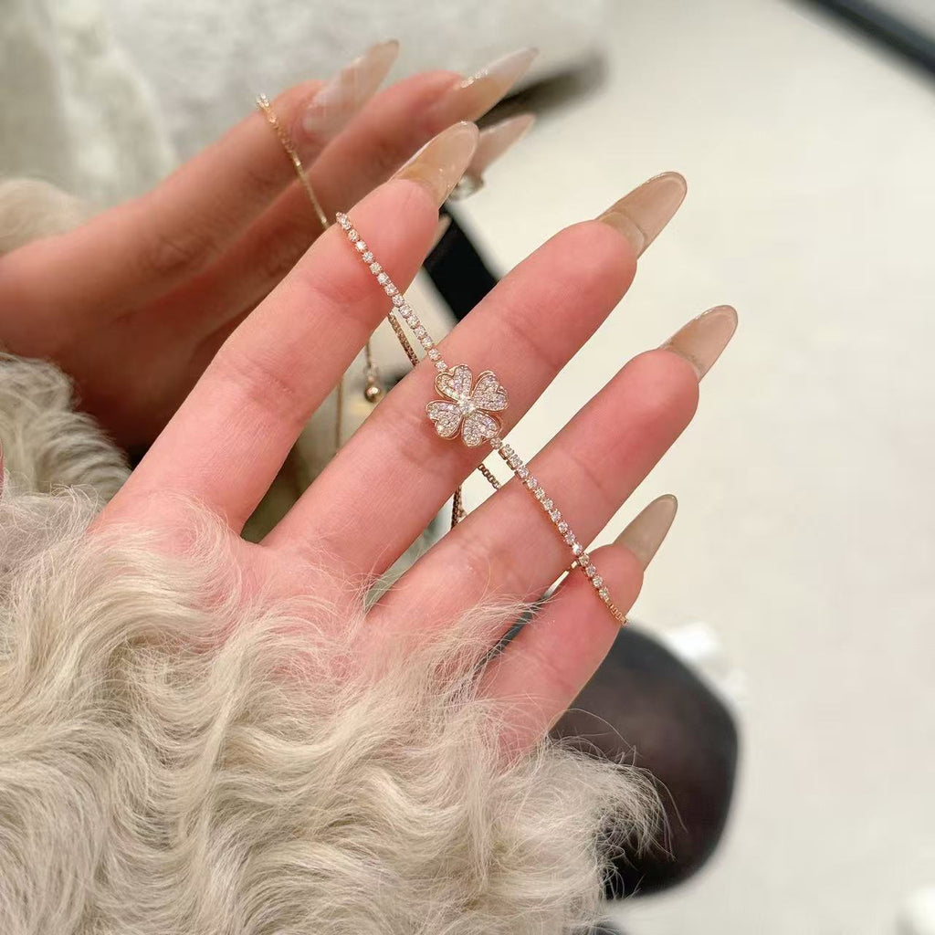 Shiny Four Leaf  Zircon Pull Bracelet Minimal Luxury Women Jewelry