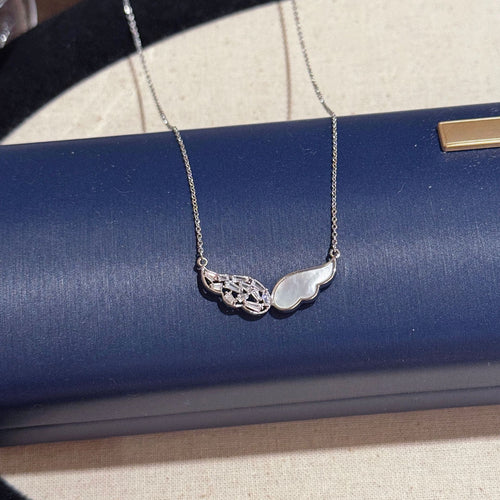 Angel Wing Pendant Necklace with Natural Shell & Zircon, Luxury Niche Clavicle Chain