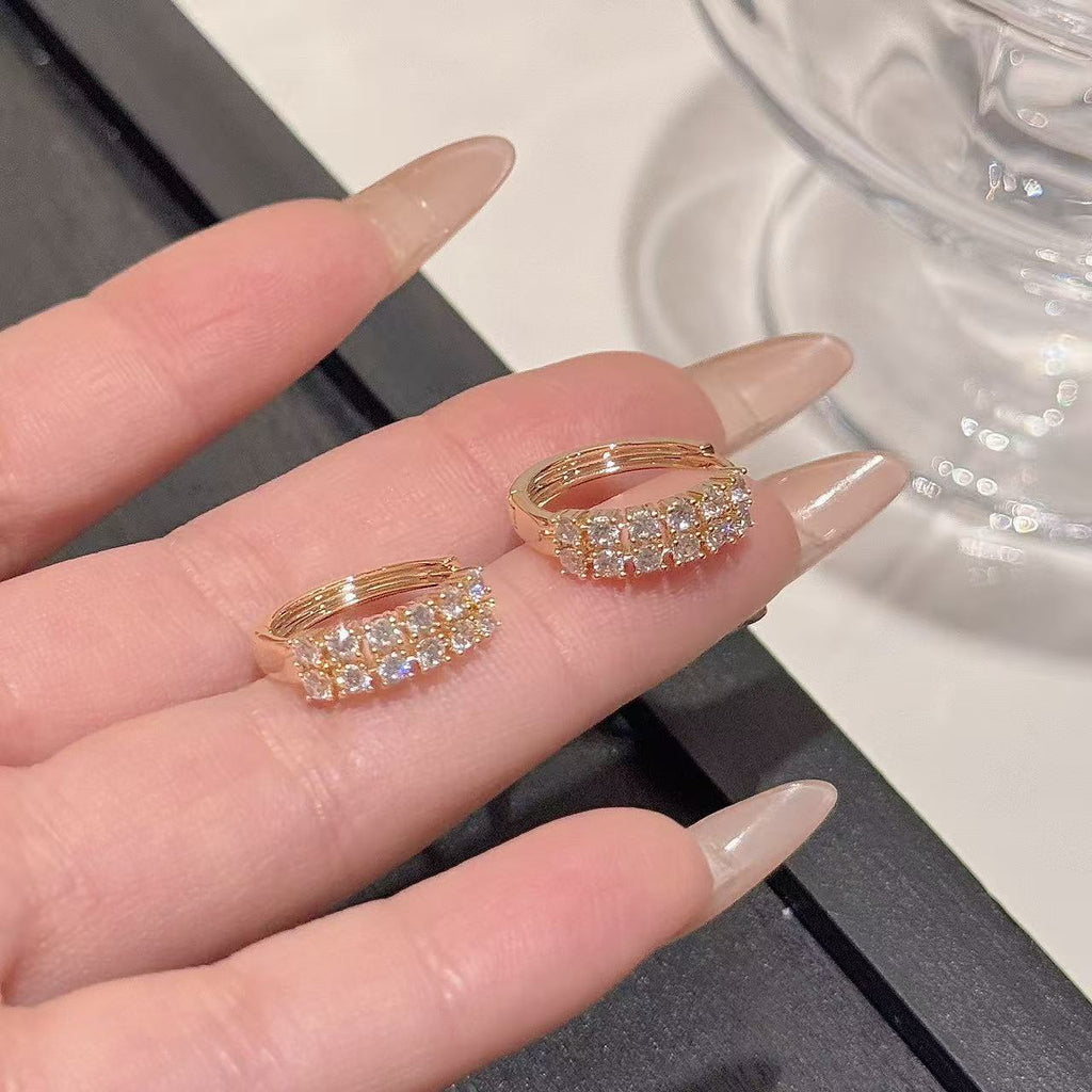 Korean Double Row Micro-inlaid Zircon Hoop Earrings, Niche Design Delicate Temperament Earrings, Versatile Luxury Fashion Ear Jewelry