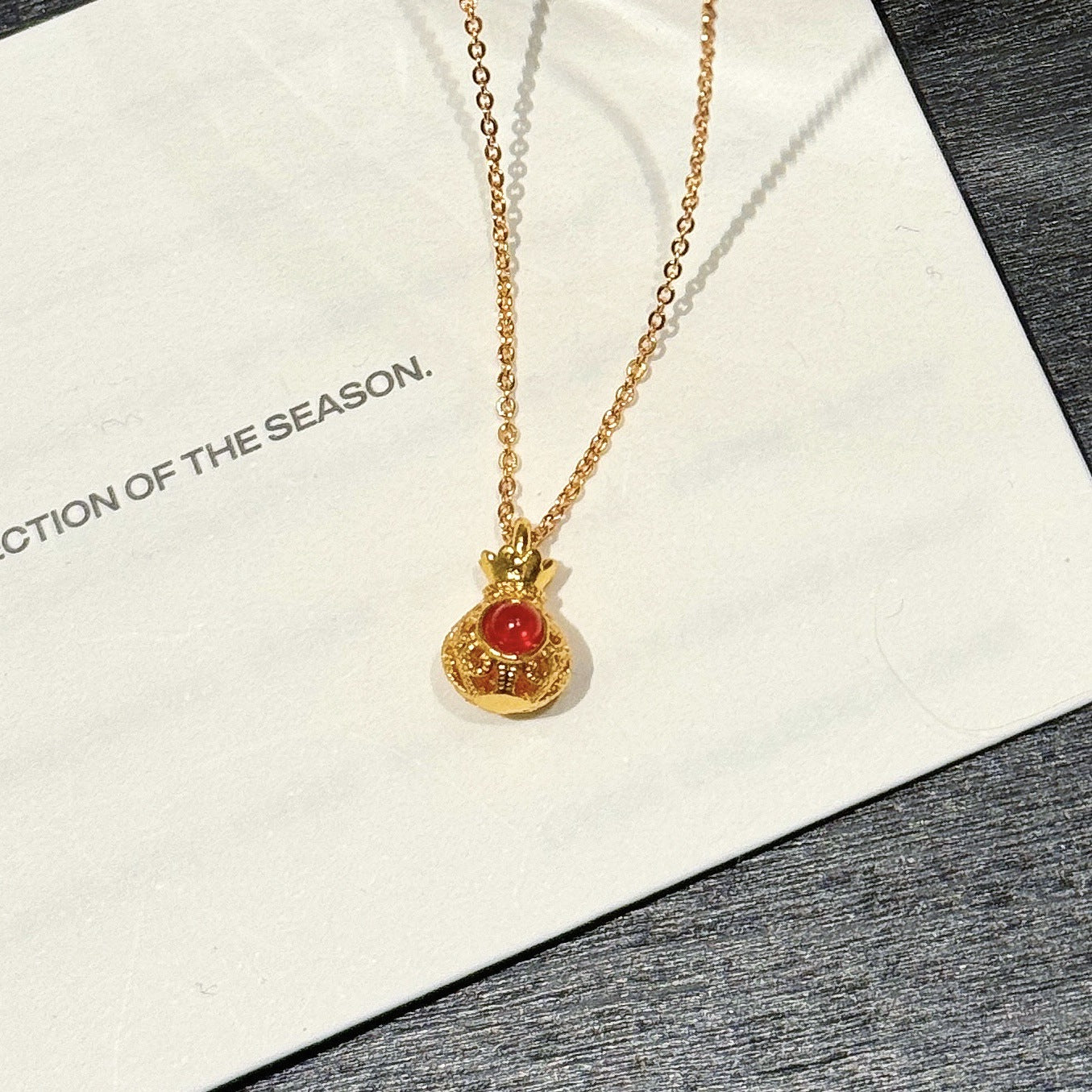 Golden Shovel Sand Gold Necklace, Non-fading Chinese Style Daily Neck Chain