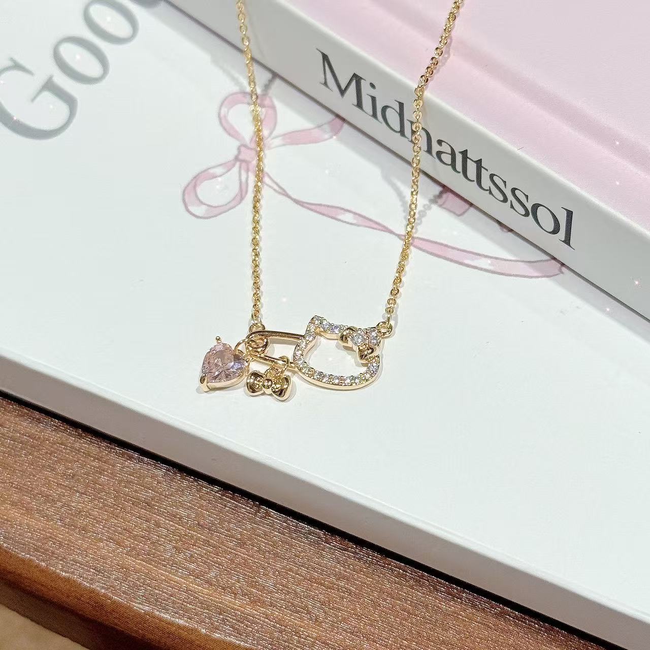 Cute Cat Hairpin Shaped Necklace, Sparkling Dainty Clavicle Chain, Fresh Sweet Minimalist Design Necklace, Elegant Luxury Versatile Jewelry for Women Daily Office Commute