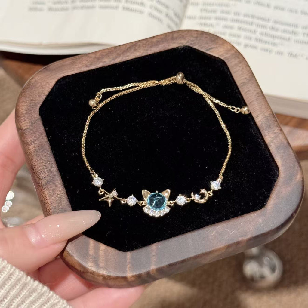 Korean Style Cute Cat Zircon Adjustable Bracelet, Delicate Light Luxury Fashion Hand Jewelry, Best Gift for Best Friend