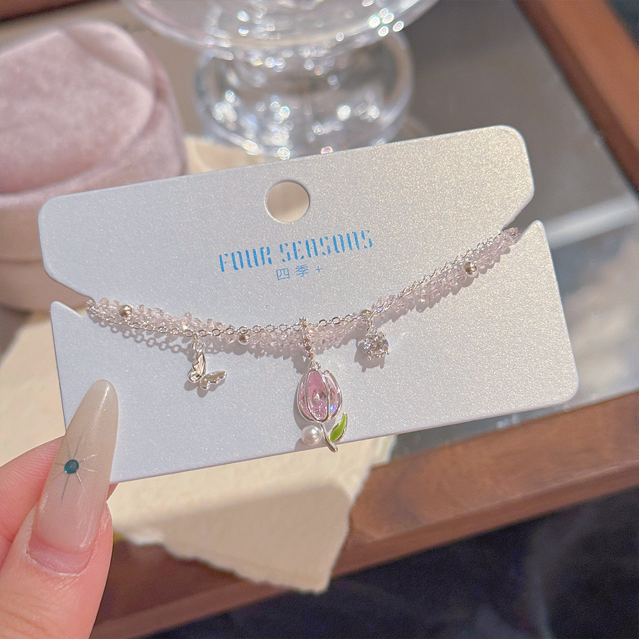 Spring Limited Tulip Double Layer Bracelet, Sweet Elegant Light Luxury Women Fashion Hand Jewelry