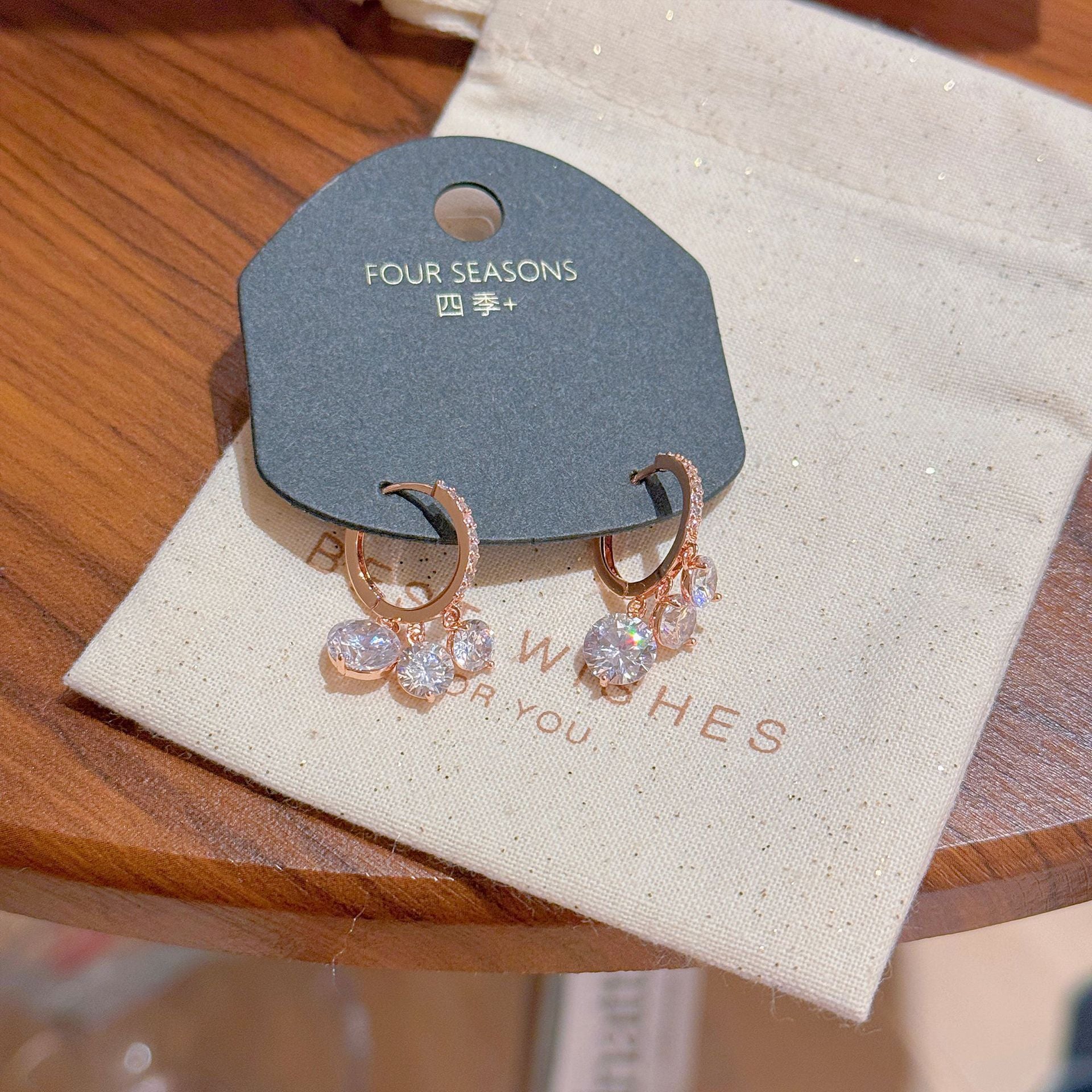 Round Zircon Pendant Earrings, Minimalist Niche Luxury Hoop Earrings, Elegant Delicate Temperament Ear Jewelry