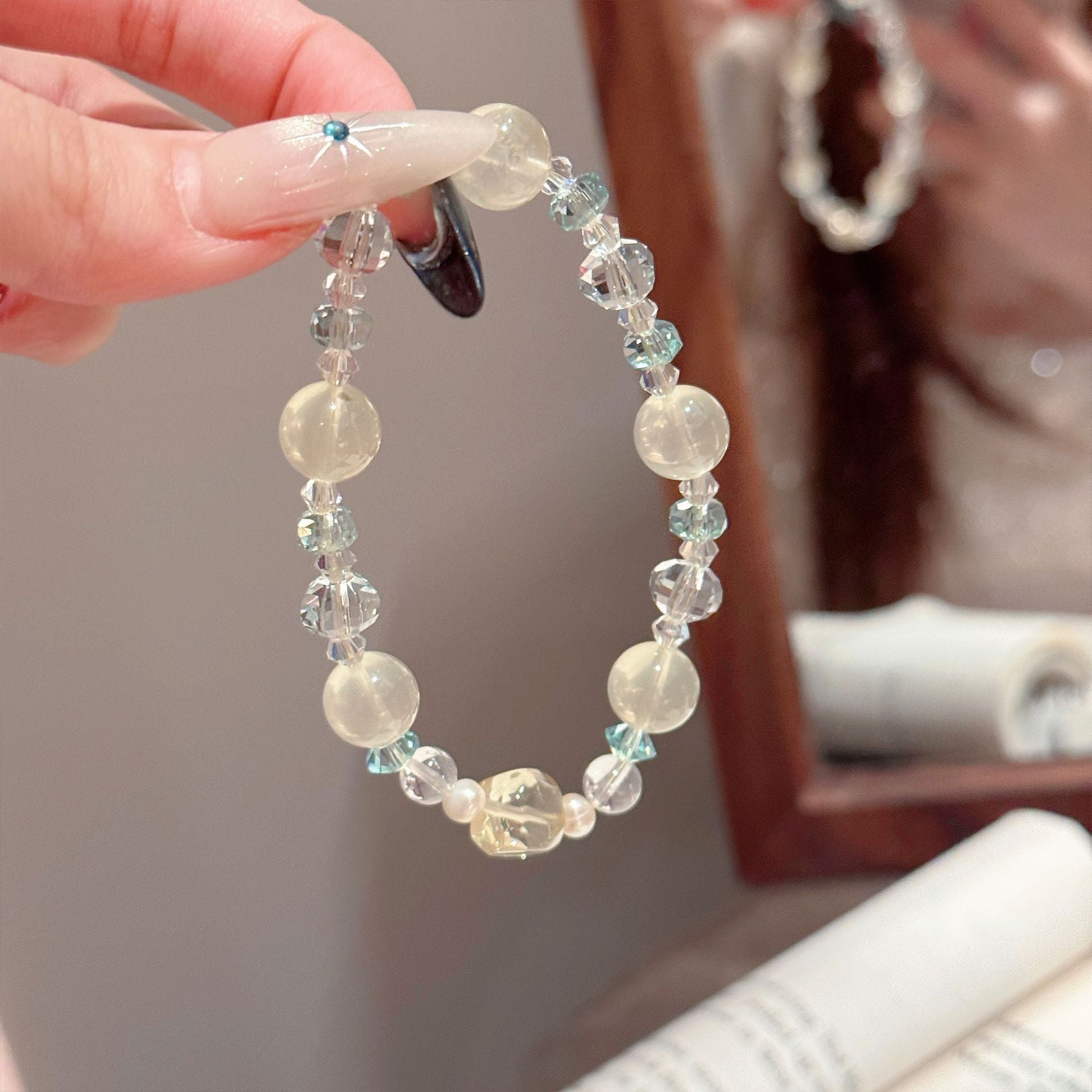 Mint Bubbly Citrine Beaded Bracelet, Fresh Sweet Luxury Minimalist Dainty Elegant Women Jewelry