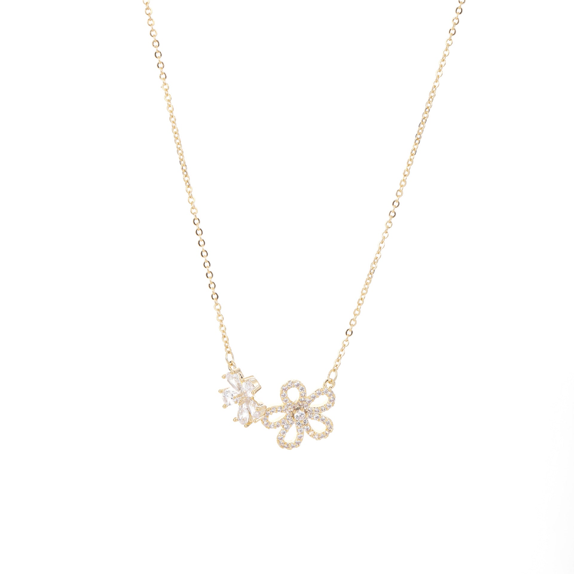 Hollow Flower Full Zircon Necklace, Luxury Elegant Clavicle Chain, Fresh Sweet Delicate Commute Fashion Necklace