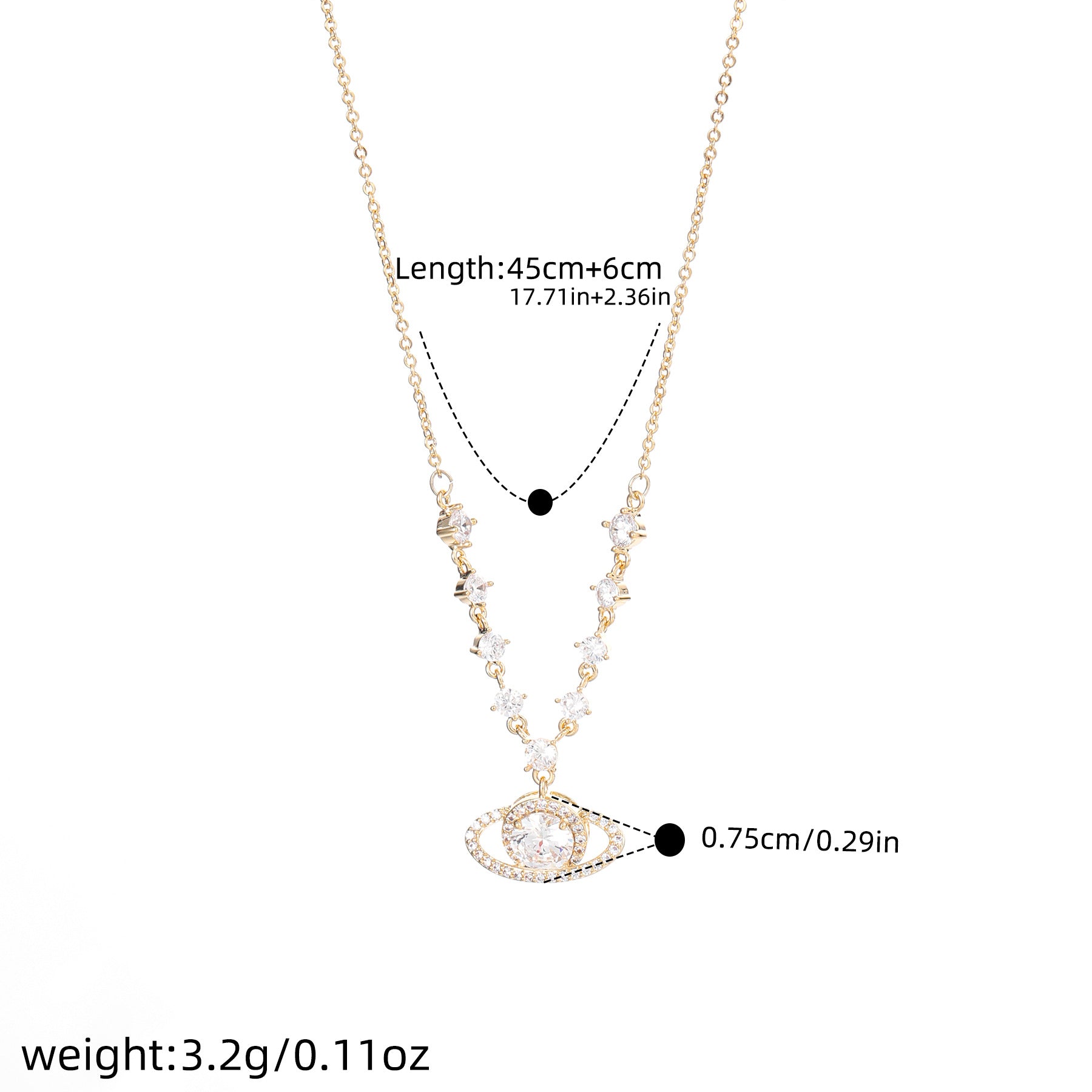 Luxury Saturn Necklace, Natural Zircon Clavicle Chain, Niche Fashion Jewelry