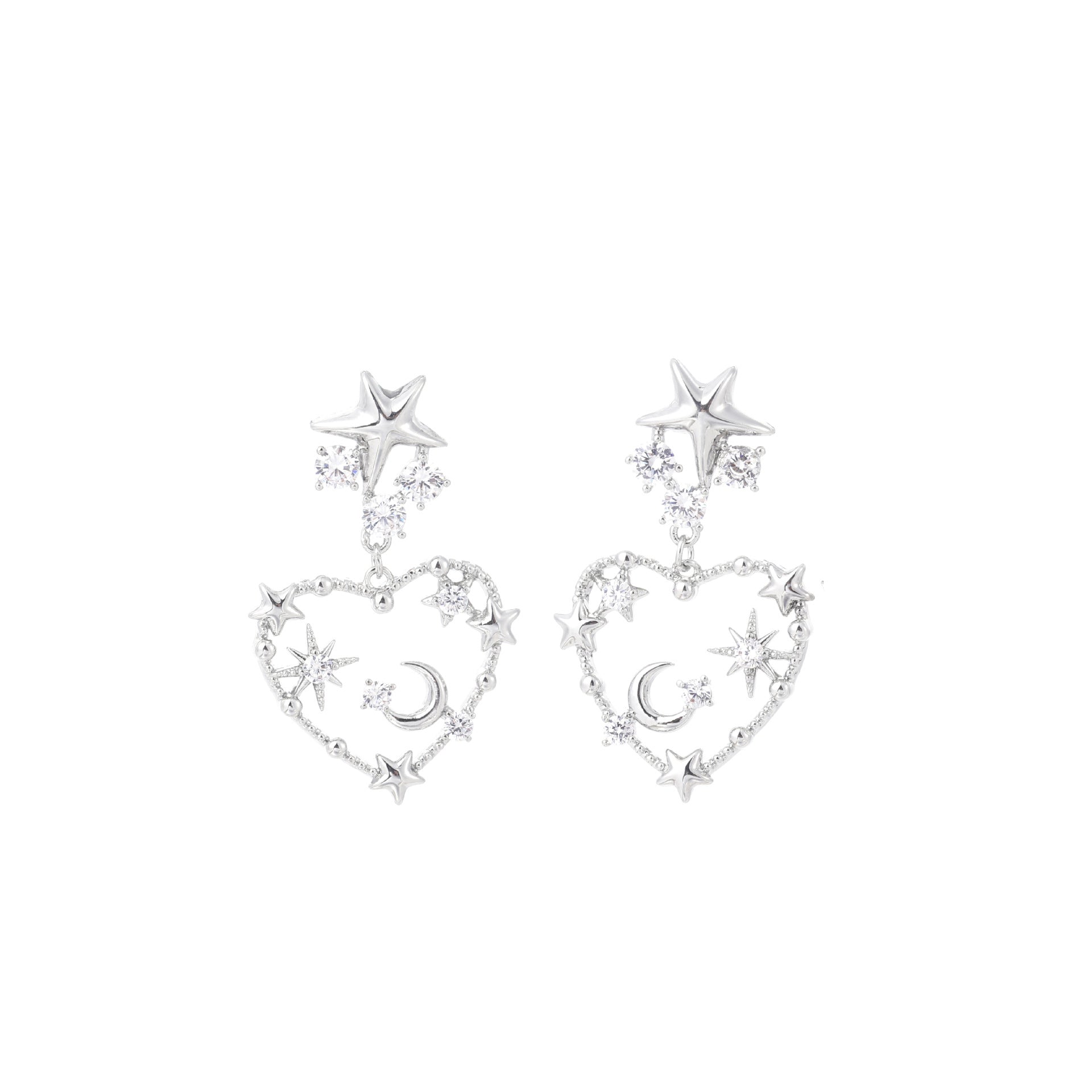 Sweet Heart Moon Cubic Zirconia Dangle Earrings, Minimal Fresh High-End Dainty Drop Ear Jewelry for Women Daily Commute