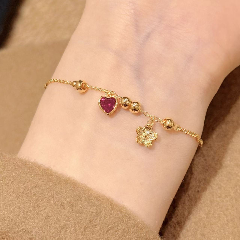 Heart Shape Sand Gold Bracelet, National Trend Luxury Hand Jewelry, Inlaid Natural Zircon Sweet Heart
