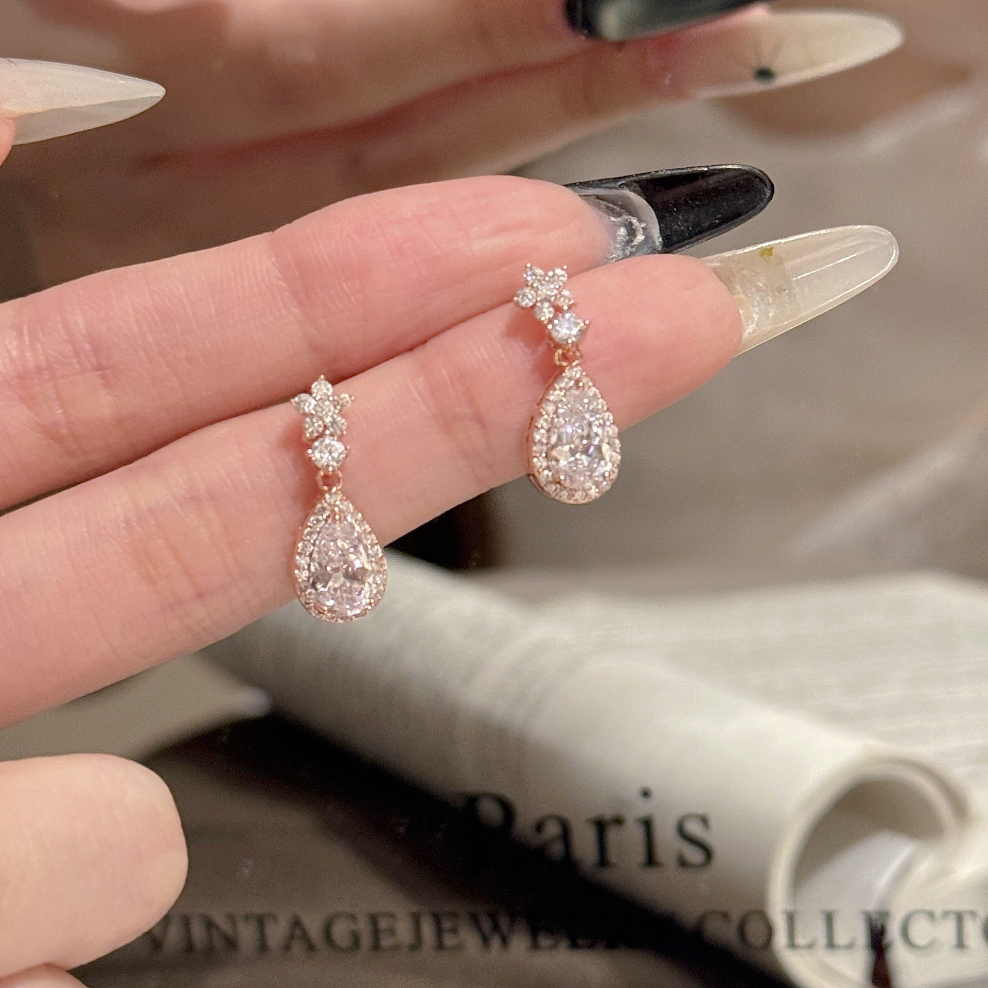S925 Silver Flower Water Drop Earrings, Shiny Sweet Temperament Daily Studs