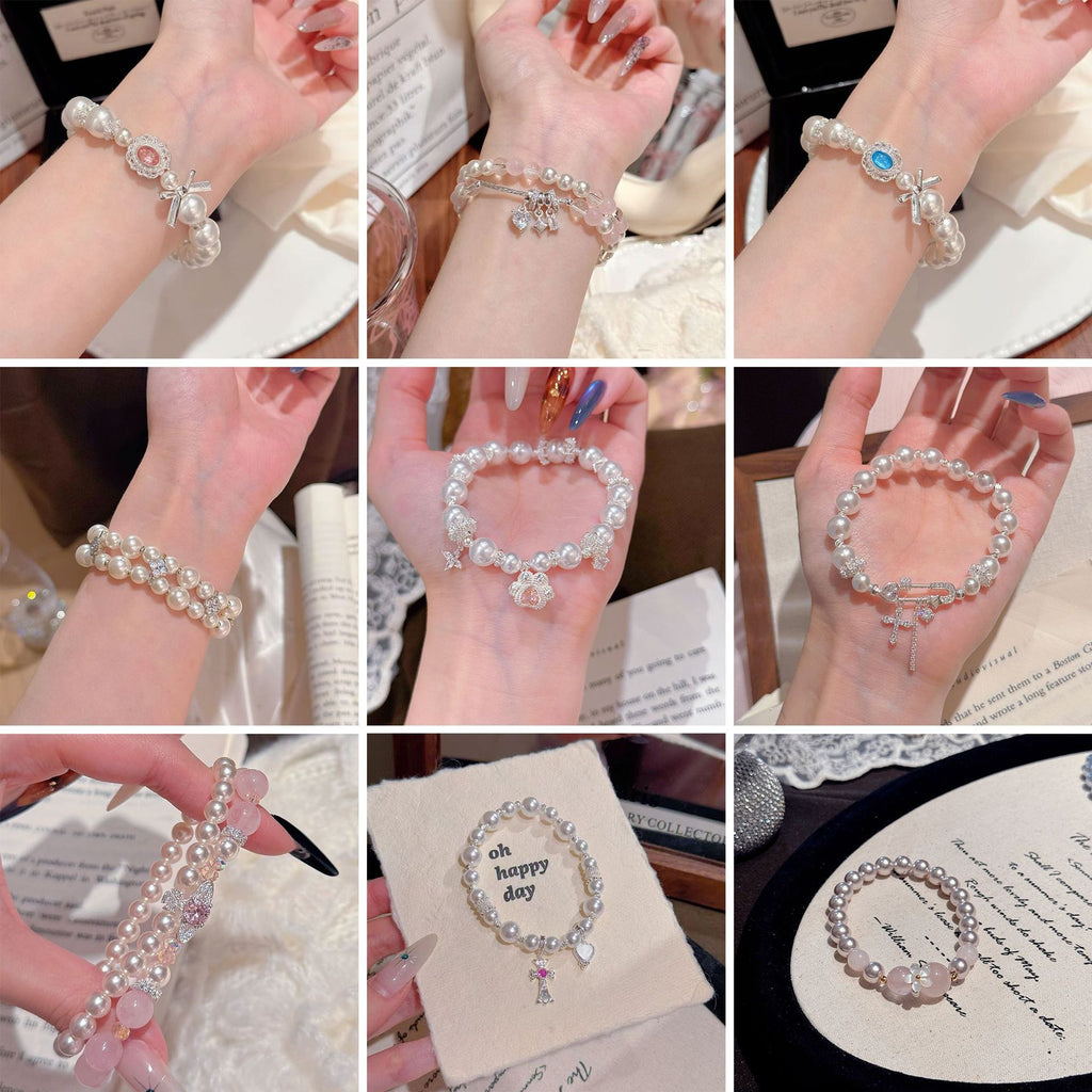 Women Classic Pearl Beaded Bracelets Chic Bow Design Niche High-end Fresh Sweet Delicate Versatile Daily Wrist Jewelry
