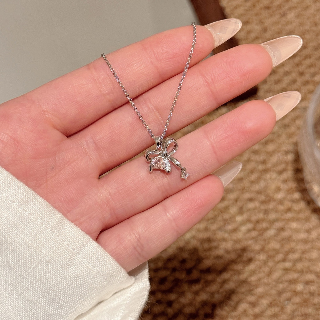Sweet Minimal Bow Clavicle Necklace Luxury Trendy Women Daily Accessory