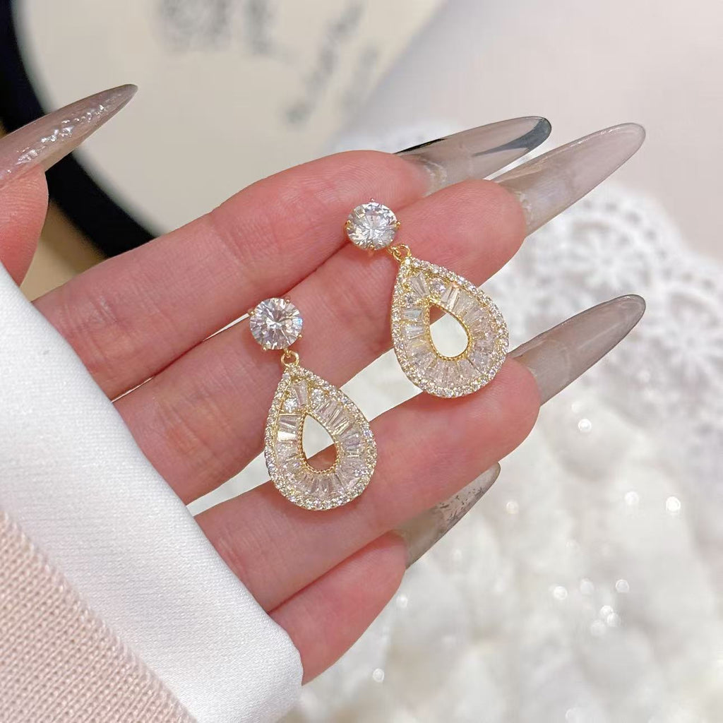 Luxury Quiet Luxury Teardrop Pendant Dangle Earrings, S925 Sterling Silver Post Dainty Elegant All-Match Women Fine Ear Jewelry