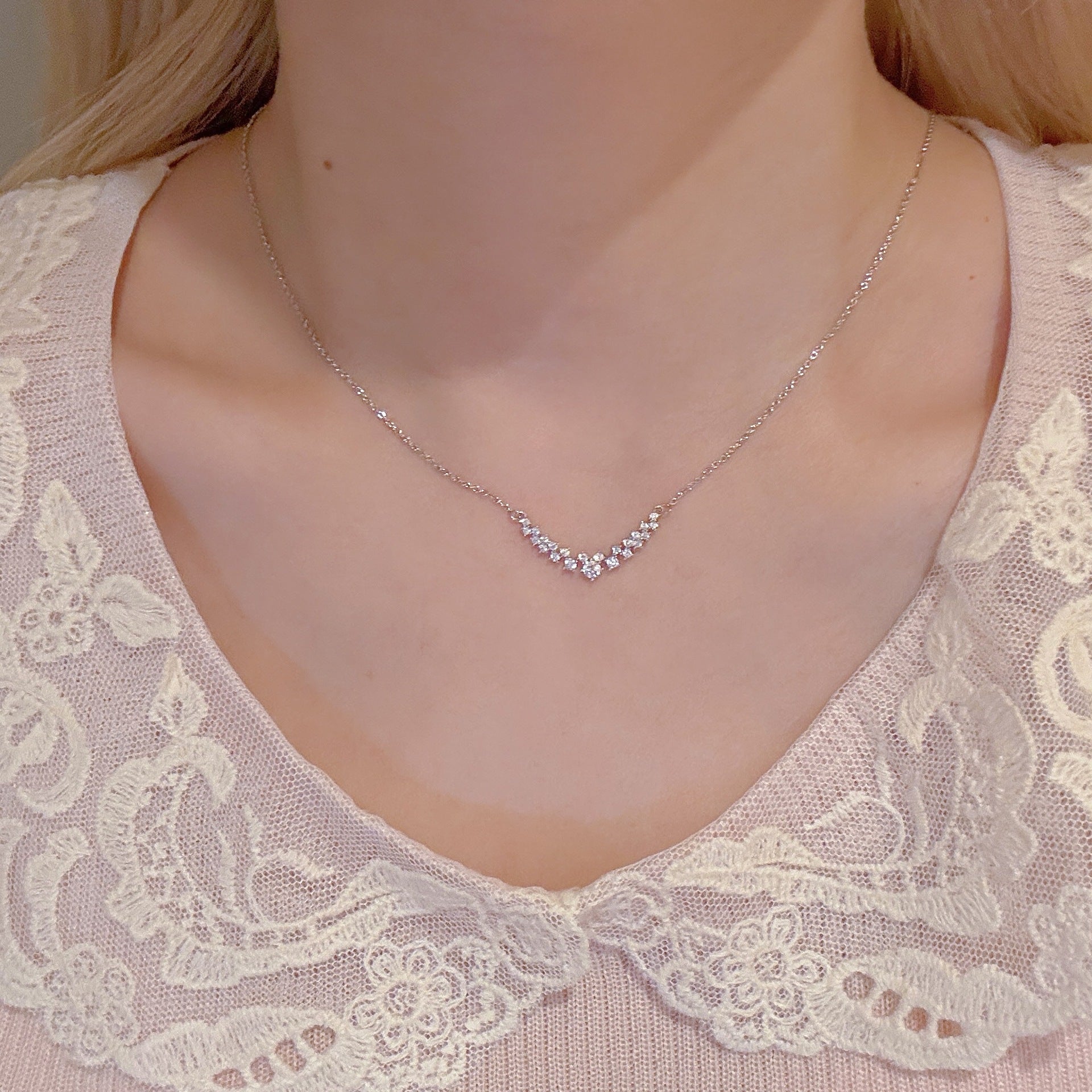 Smile Full Paved Zircon Necklace, Minimalist Elegant Clavicle Chain, Luxury Niche Exquisite Daily Pendant Necklace