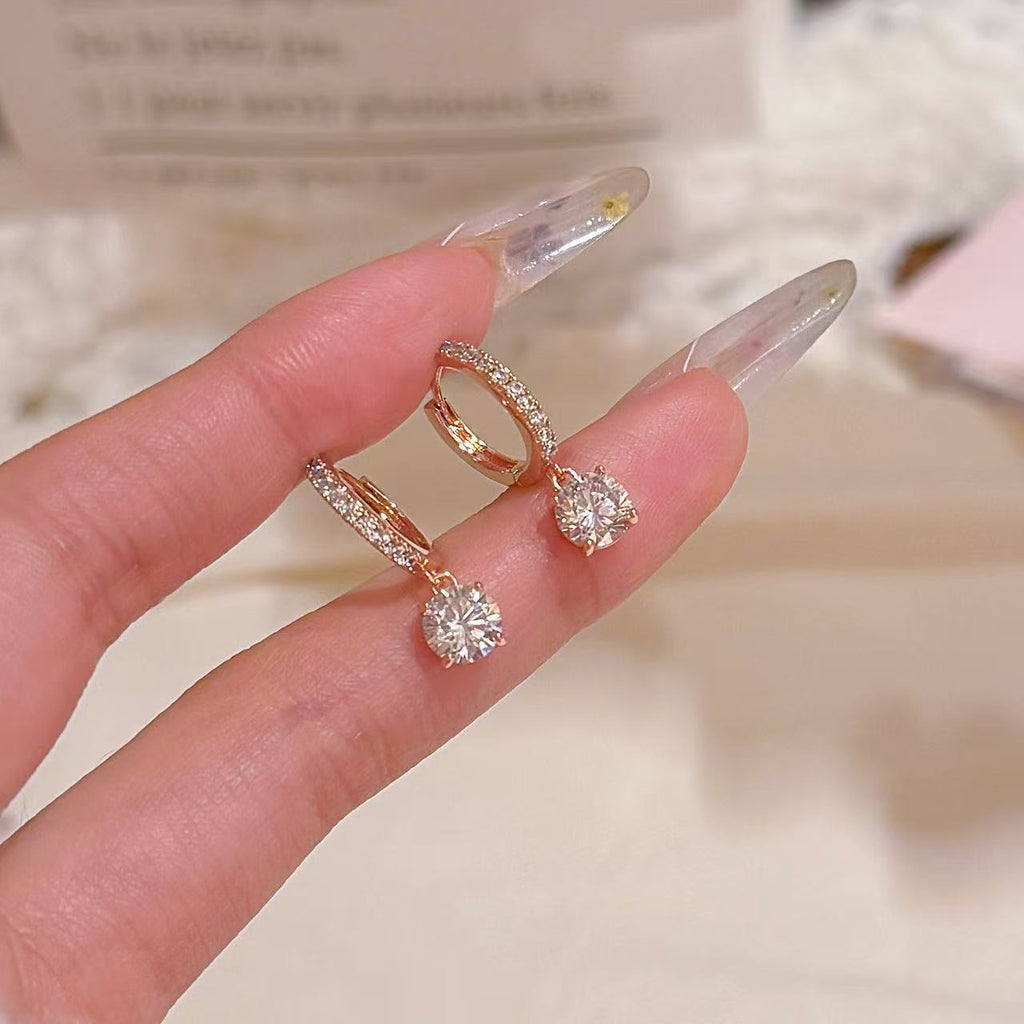 Cool Tone Zircon Circle Drop Hoop Earrings Minimal Luxury Women Earring