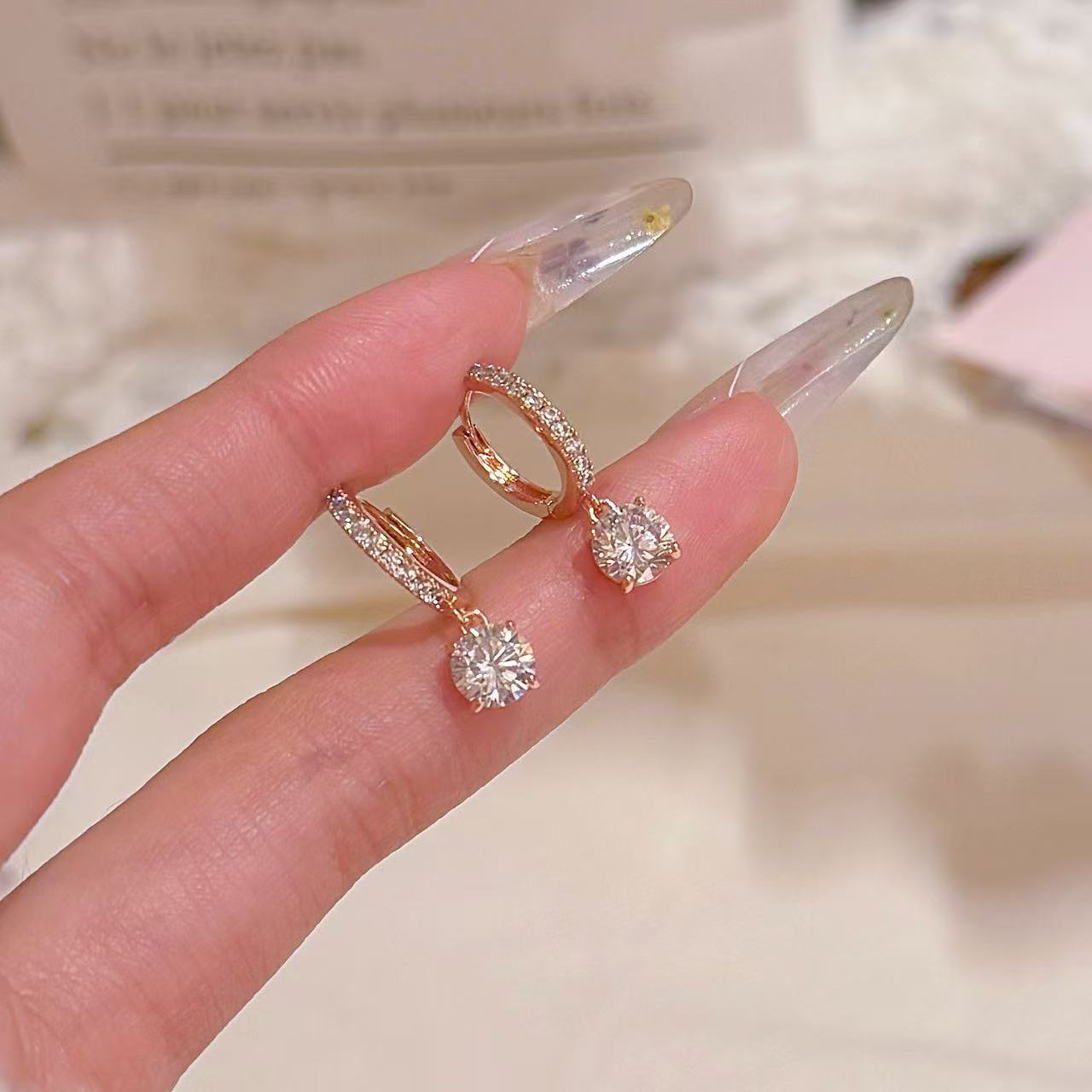 Cool Tone Zircon Circle Drop Hoop Earrings Minimal Luxury Women Earring
