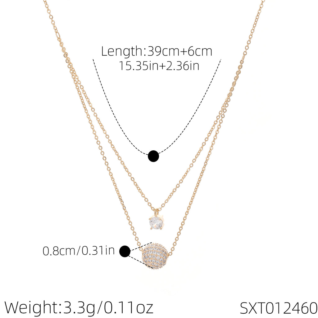 Double Layer Round Sparkling Cubic Zirconia Pendant Necklace, Luxury Niche Designer Elegant All-Match Office Commute Choker Clavicle Jewelry for Women