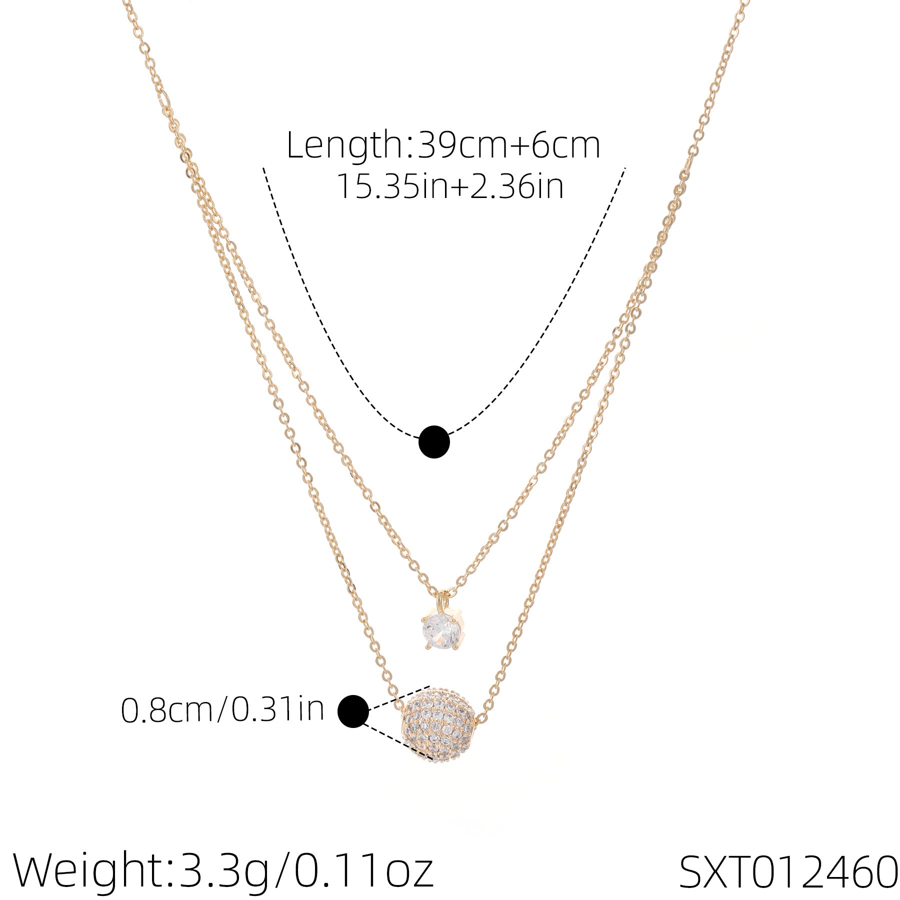 Double Layer Round Sparkling Cubic Zirconia Pendant Necklace, Luxury Niche Designer Elegant All-Match Office Commute Choker Clavicle Jewelry for Women