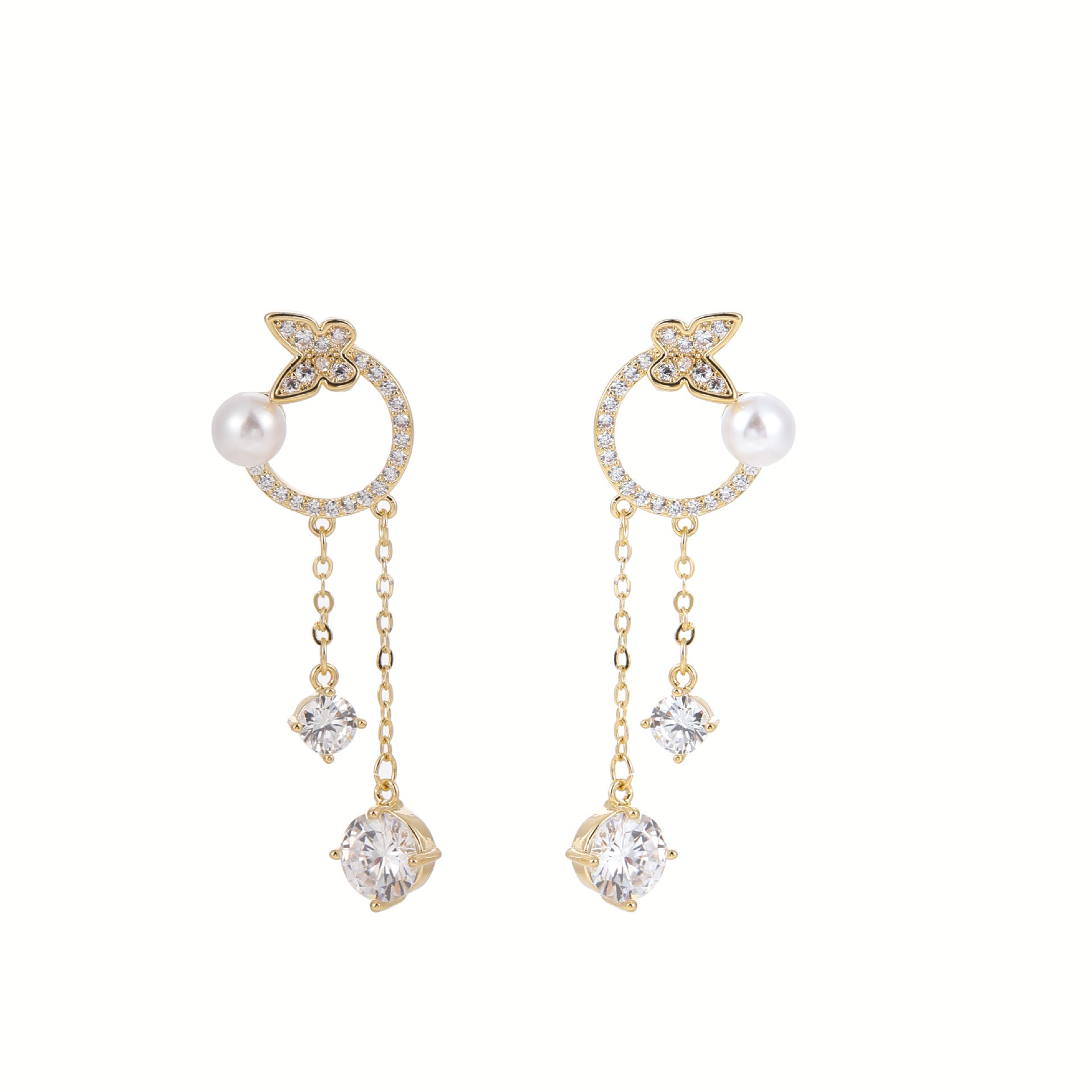 Cute Cat Dangle Earrings with Sparkling Cubic Zirconia, S925 Sterling Silver Stud Posts, Dainty Elegant All-Match Daily Commute Drop Ear Jewelry