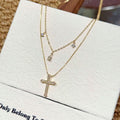 Luxury Double Cross Sparkling CZ Clavicle Necklace Designer Daily Women Accessory