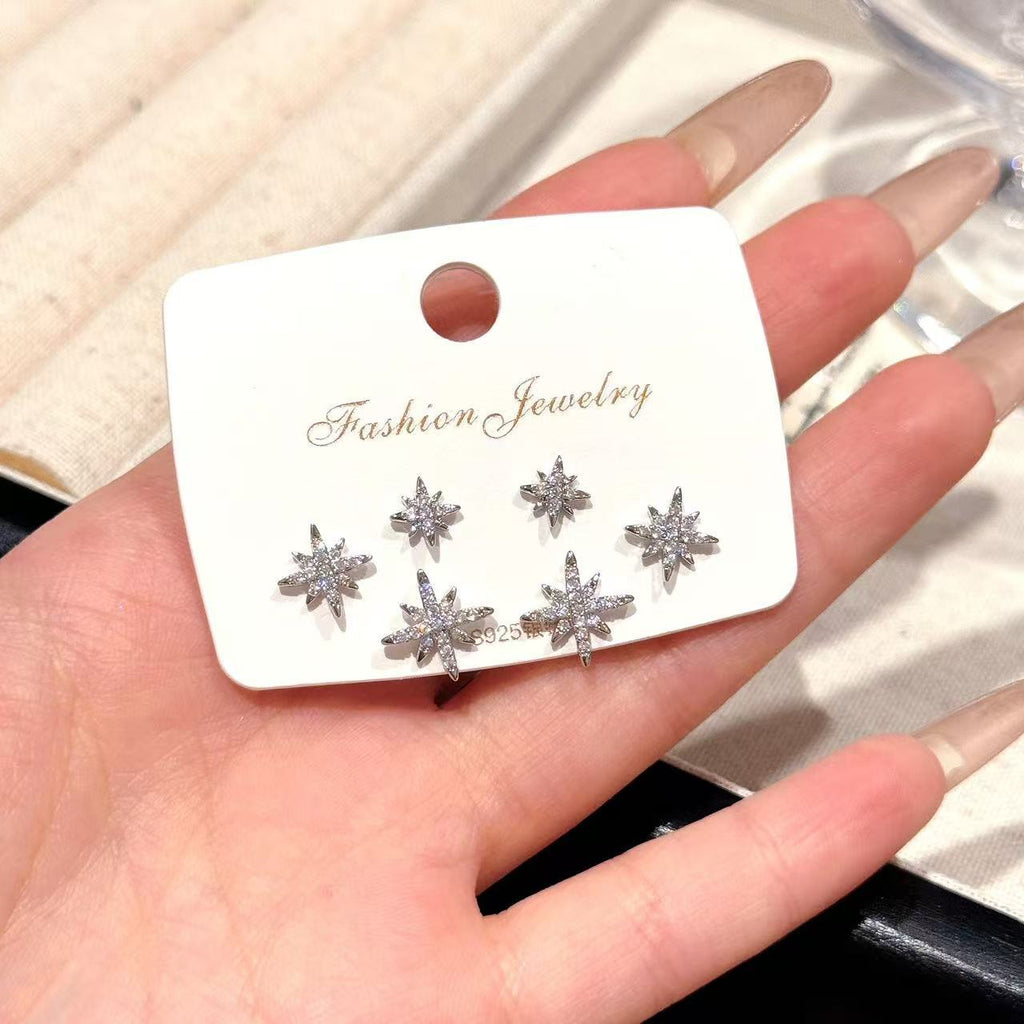 3 Pairs Hexagram Stud Earrings, Ins Style Luxury Ear Jewelry, Trendy Versatile Elegant Earrings for Women