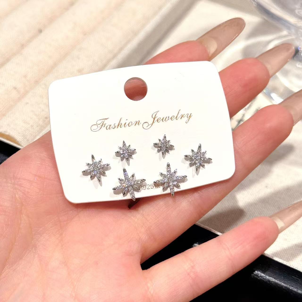 3 Pairs Hexagram Stud Earrings, Ins Style Luxury Ear Jewelry, Trendy Versatile Elegant Earrings for Women