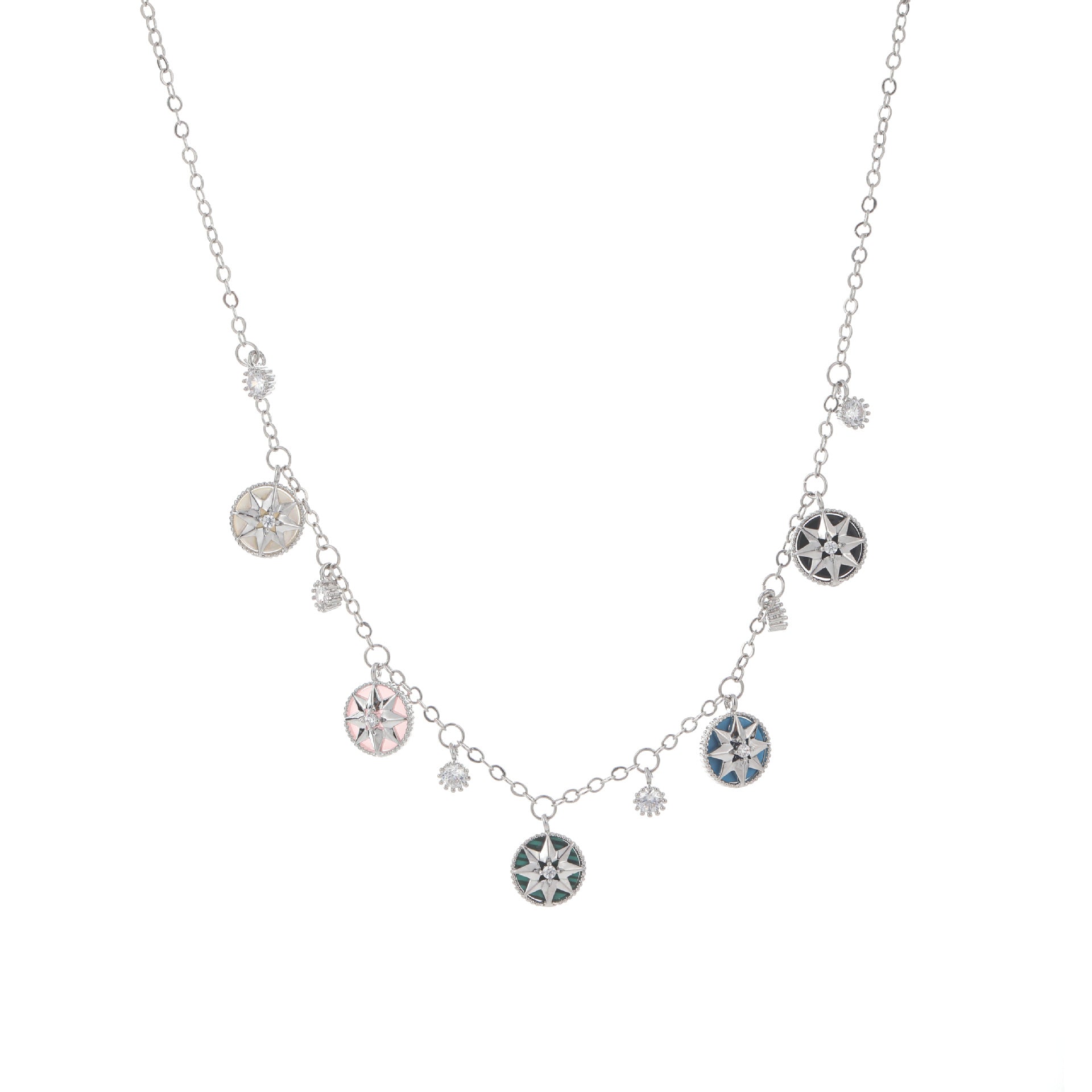 Color Zircon White Shell Eight Pointed Star Collarbone Necklace Women Luxury Jewelry