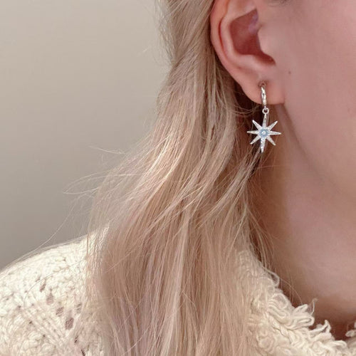 Cold Style Eight Pointed Star Dangle Earrings Luxury Women Jewelry