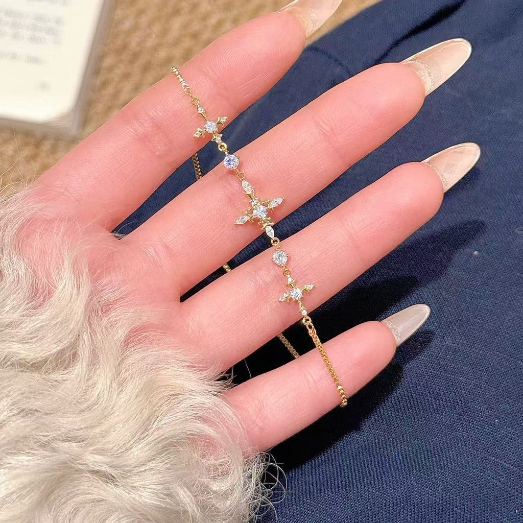 Korean Star Zircon Geometric Bracelet, Elegant Daily Wrist Chain