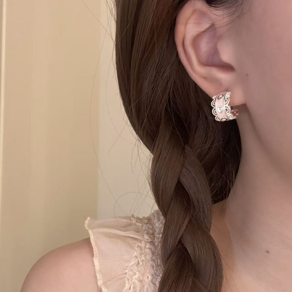 Sweet Lace Heart Earrings, Luxury Elegant Fresh Summer Stud Earrings, Exquisite Sweet Temperament Ear Jewelry
