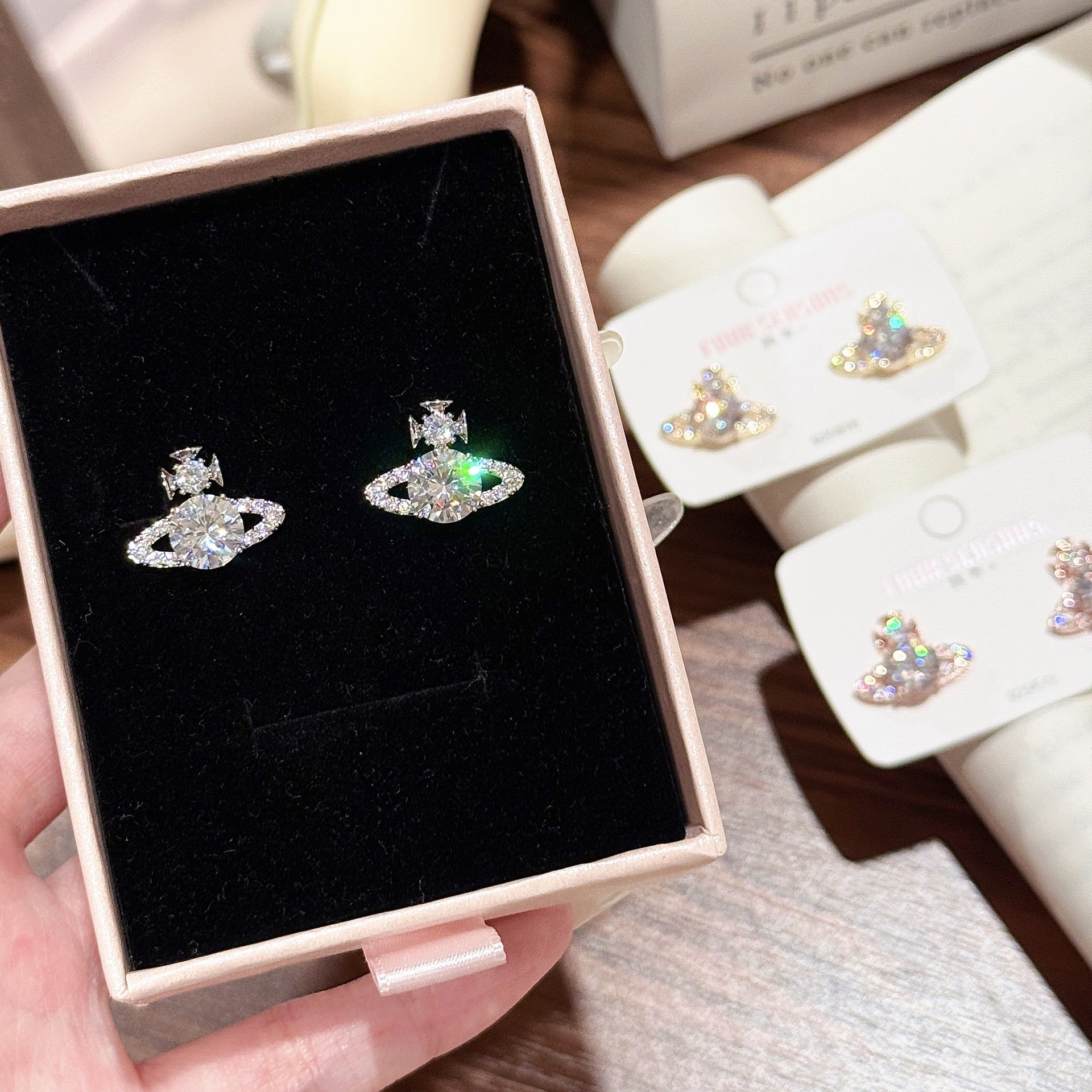European Classic Saturn Earrings, Colorful Saturn Fashion Women Earrings, Luxury Exquisite Full Zircon Stud Earrings