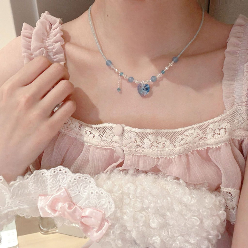 Summer Colorful Heart Necklace Dainty Luxury Clavicle Chain Fresh Dopamine Sweet Elegant Jewelry for Women