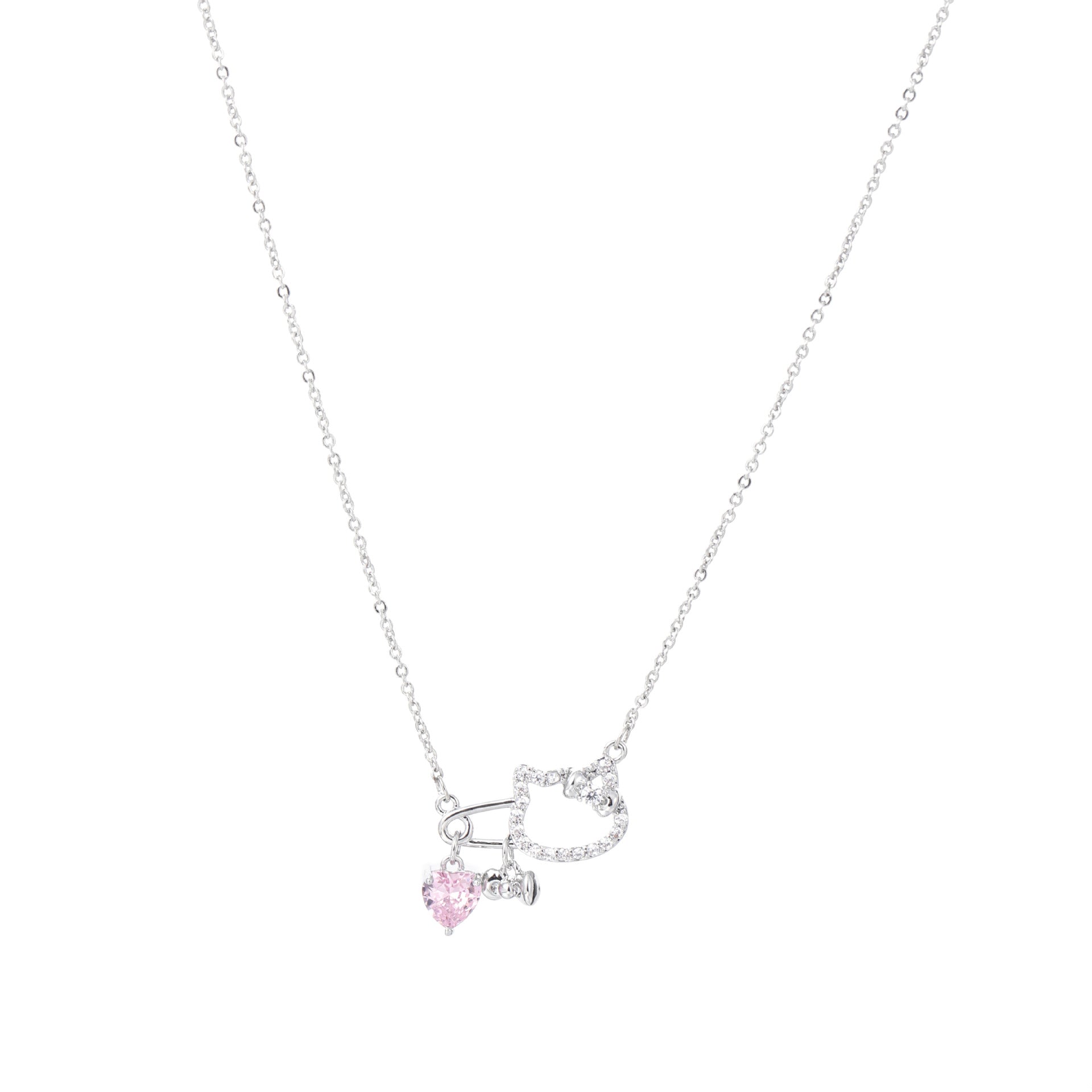 Cute Cat Hairpin Shaped Necklace, Sparkling Dainty Clavicle Chain, Fresh Sweet Minimalist Design Necklace, Elegant Luxury Versatile Jewelry for Women Daily Office Commute