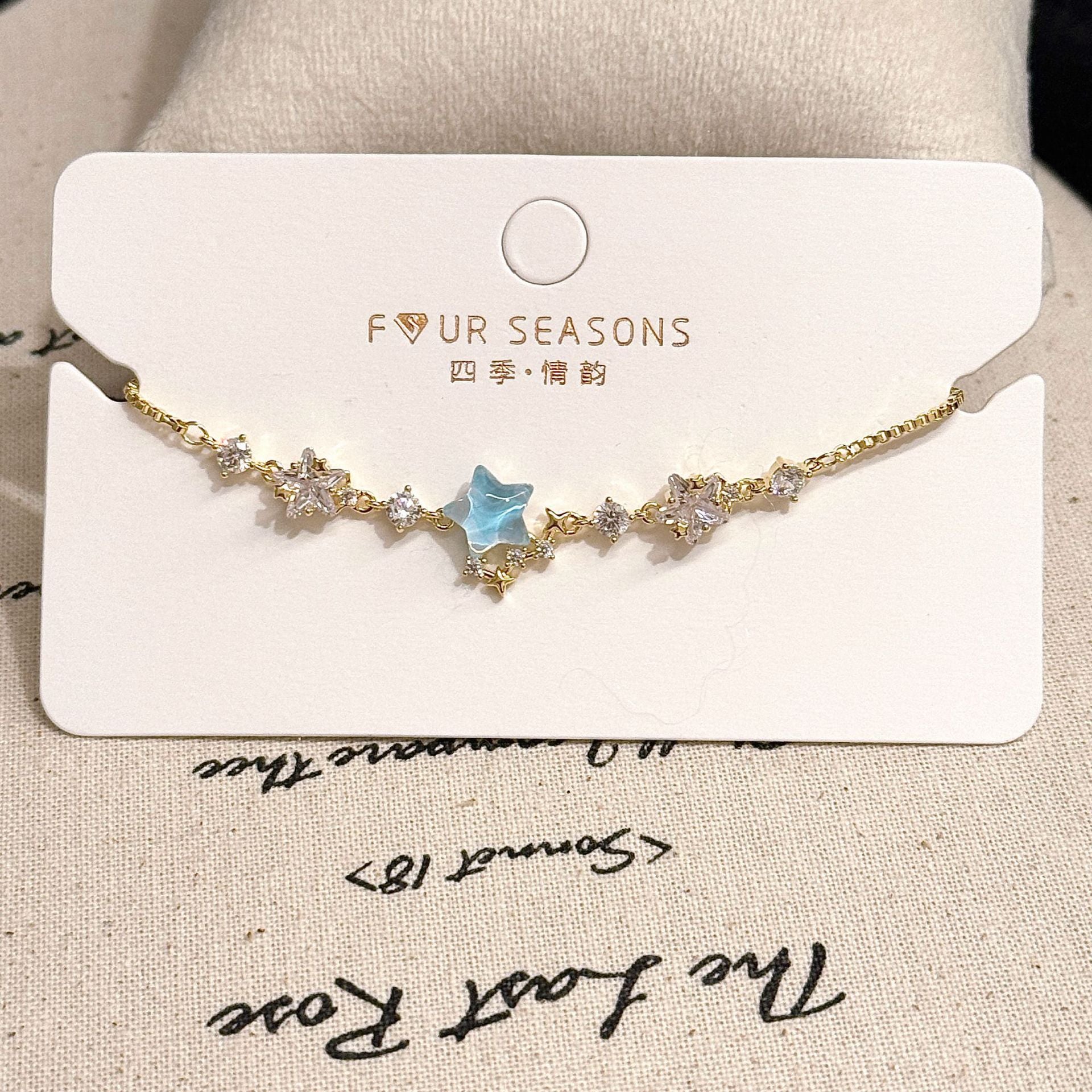 Aquamarine Beaded Bracelet, Luxury Versatile Niche Wrist Jewelry, Star Design Fashion Bracelet Trendy Japanese Korean Style for Women